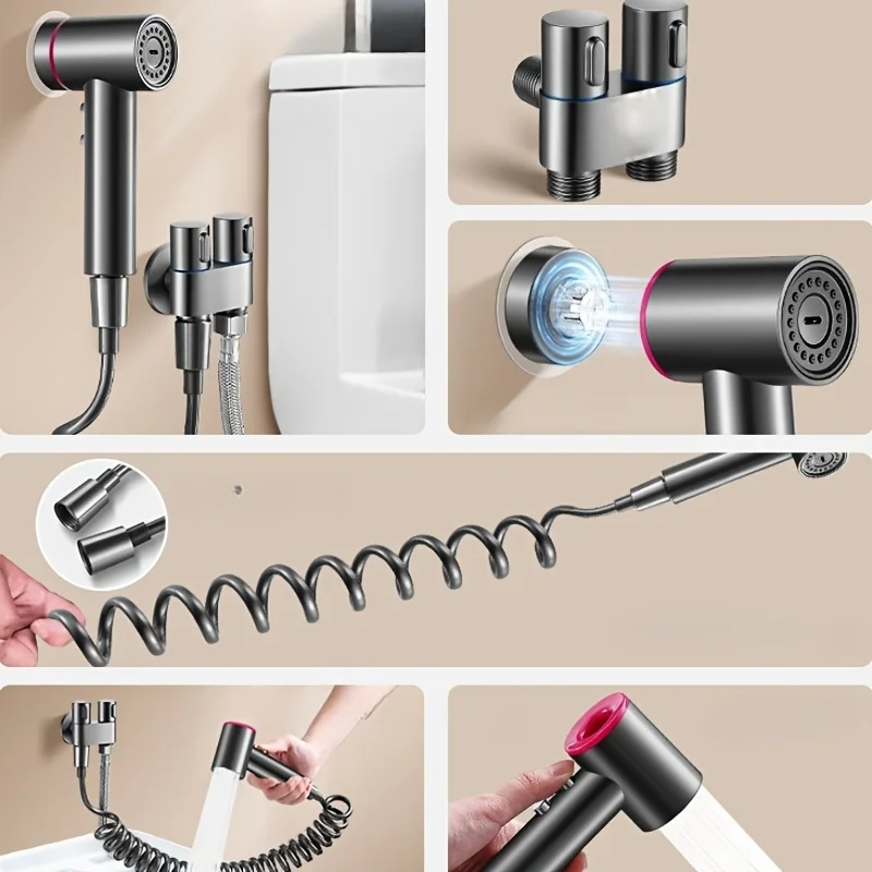 

Wall mounted double-layer spray gun kit, modern stainless steel 1-in-2-out dual control water valve