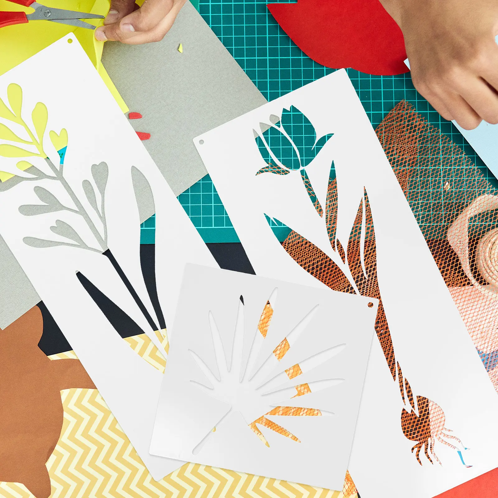 24Pcs Multi-Function Stencils for Painting Plant Flower DIY Hollow Plastic Drawing Templates Reusable for Walls