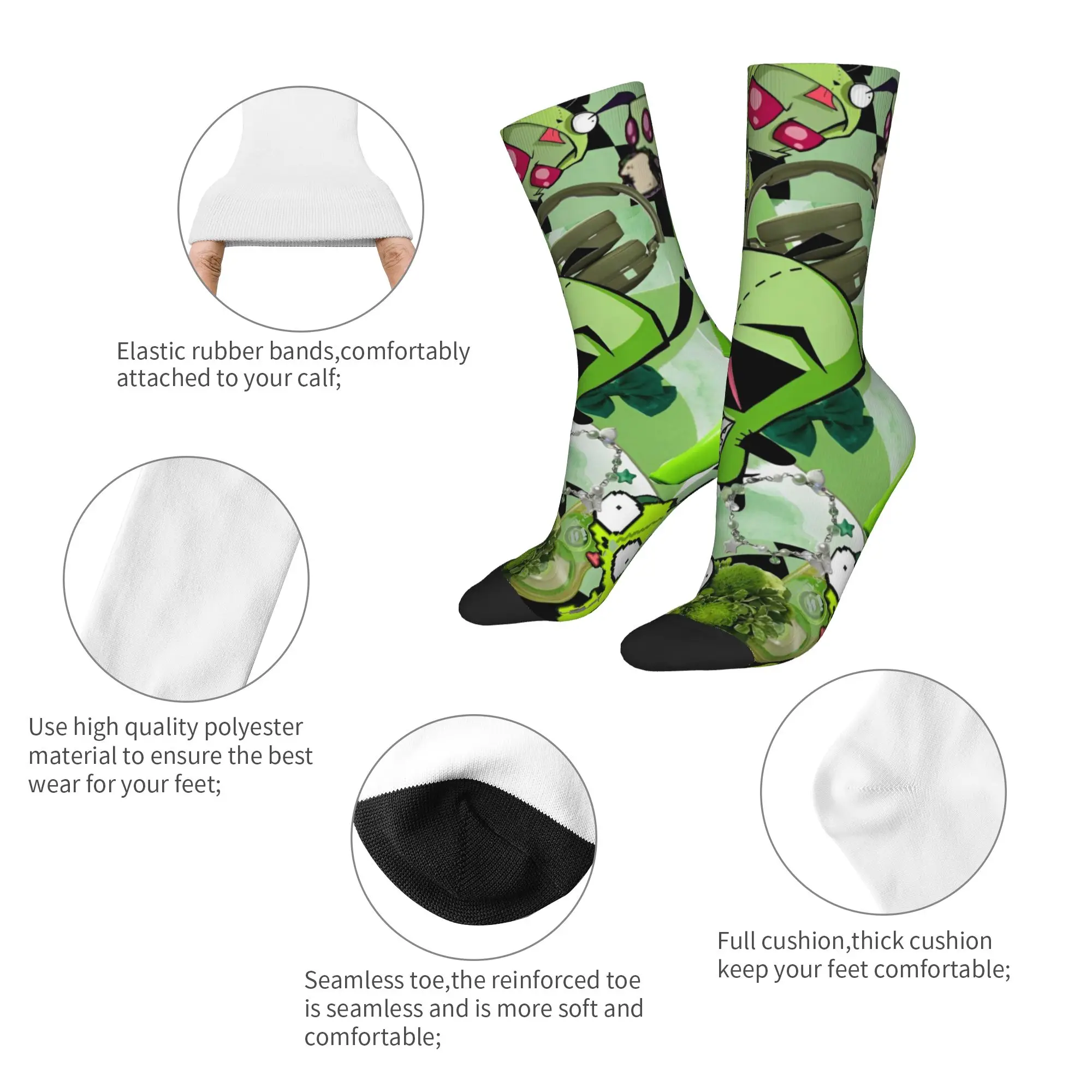 New Male Men Socks Casual Cartoon Sock Polyester Invader Zim Graphic Women Stockings Spring Summer Autumn Winter