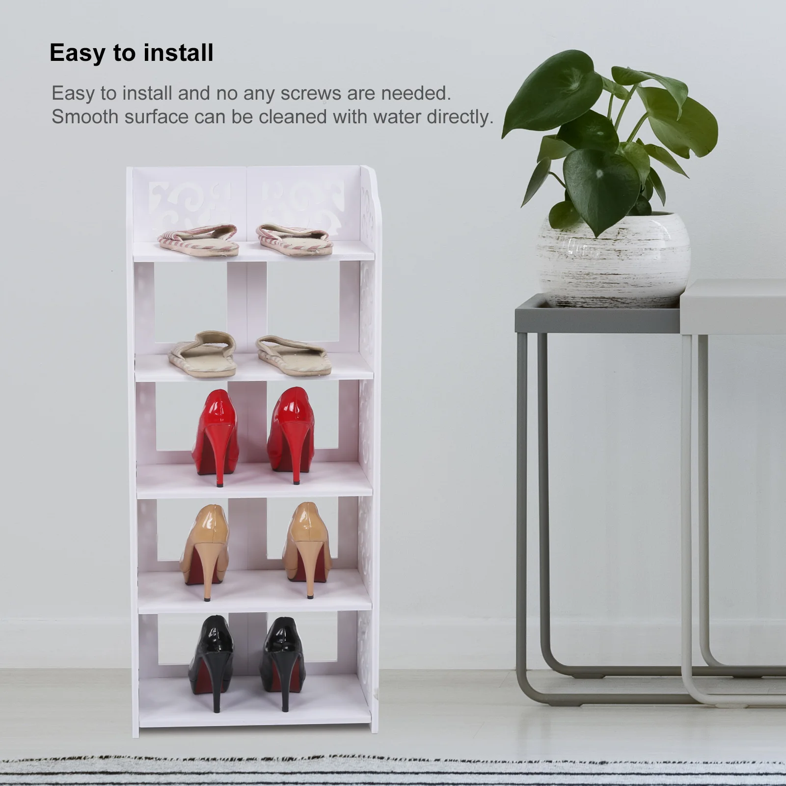 5 Tiers White Hollow Out Shoe Rack Stand Storage Organiser Shelf Stand§Shoe Organizer§Shoe ShelfsHome Improvement