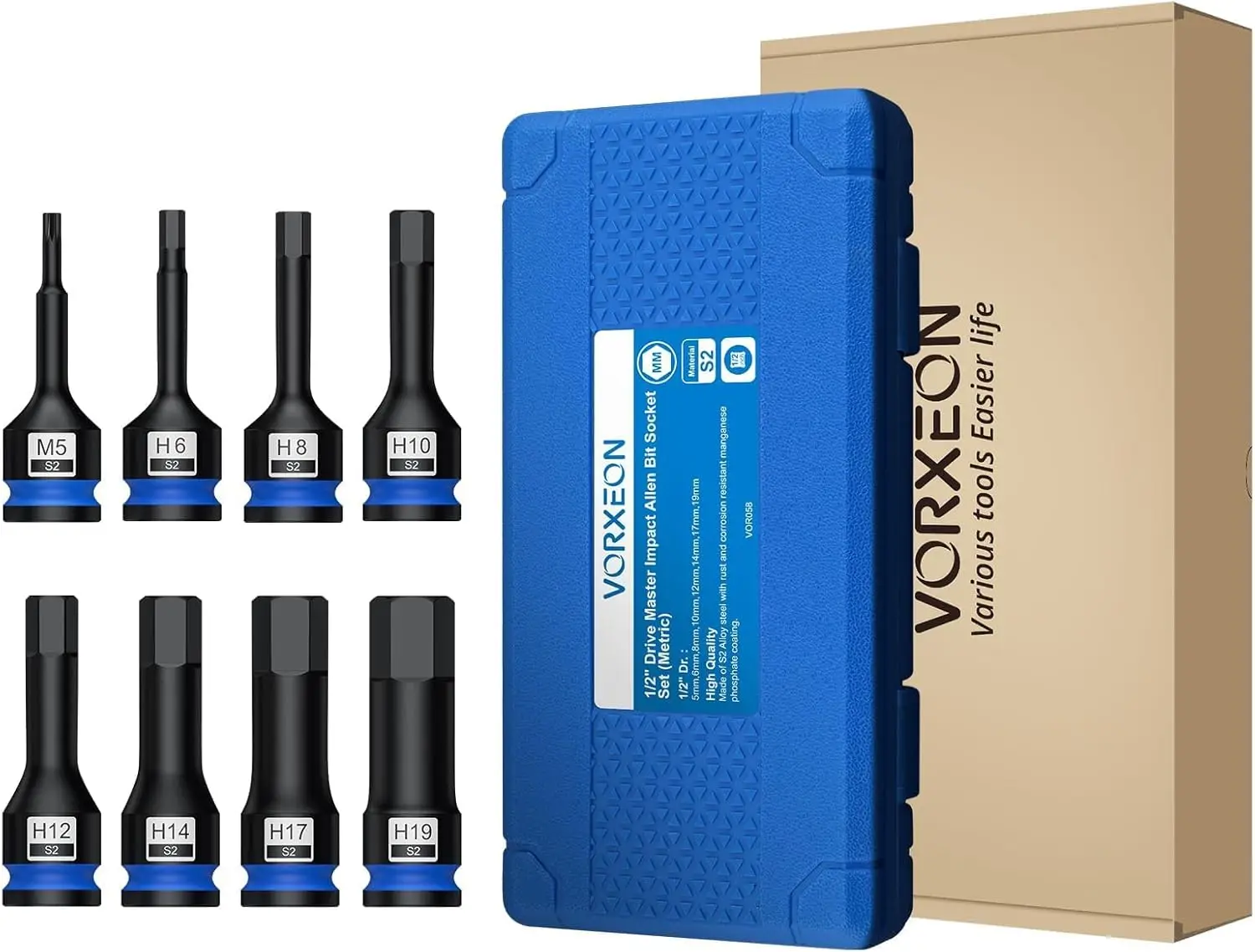 8 قطعة 1/2 "محرك متري تأثير ألين عرافة مجموعة مقابس S2 سبائك الصلب قطعة واحدة مزورة مع حقيبة للتخزين 5 مللي متر-19 مللي متر #6