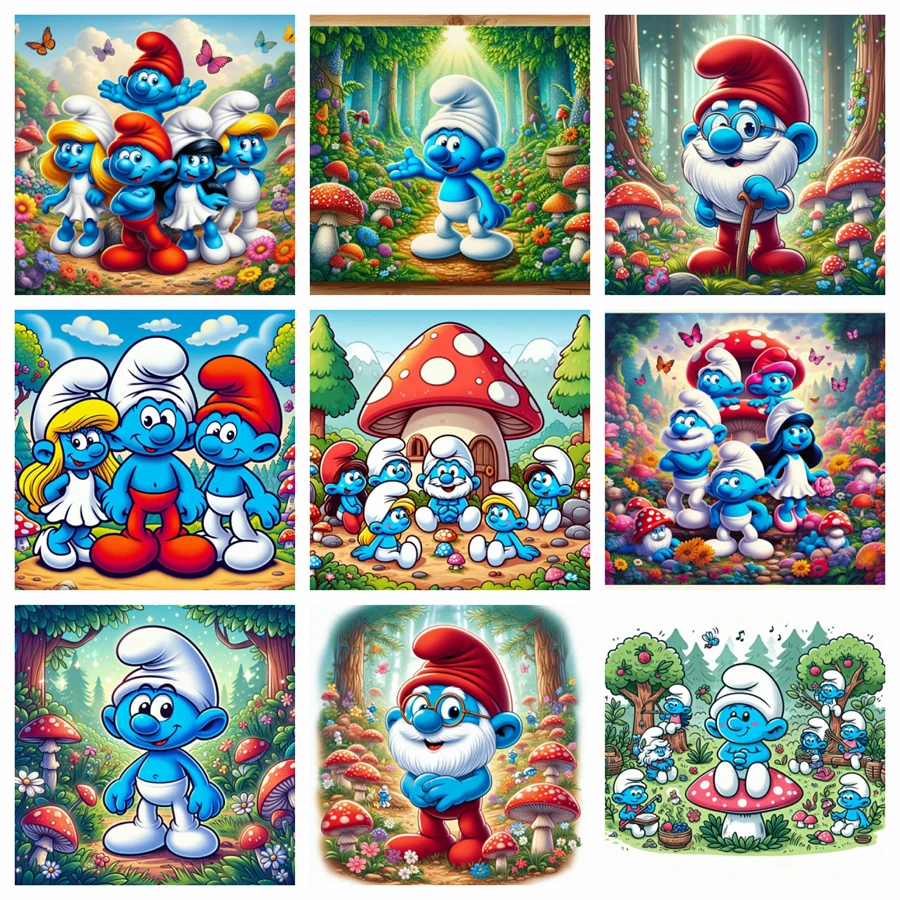 Handmade DIY Smurf Diamond Painting Kit Water Diamond Mushroom Cross Embroidery Diamond Mosaic Home Decoration