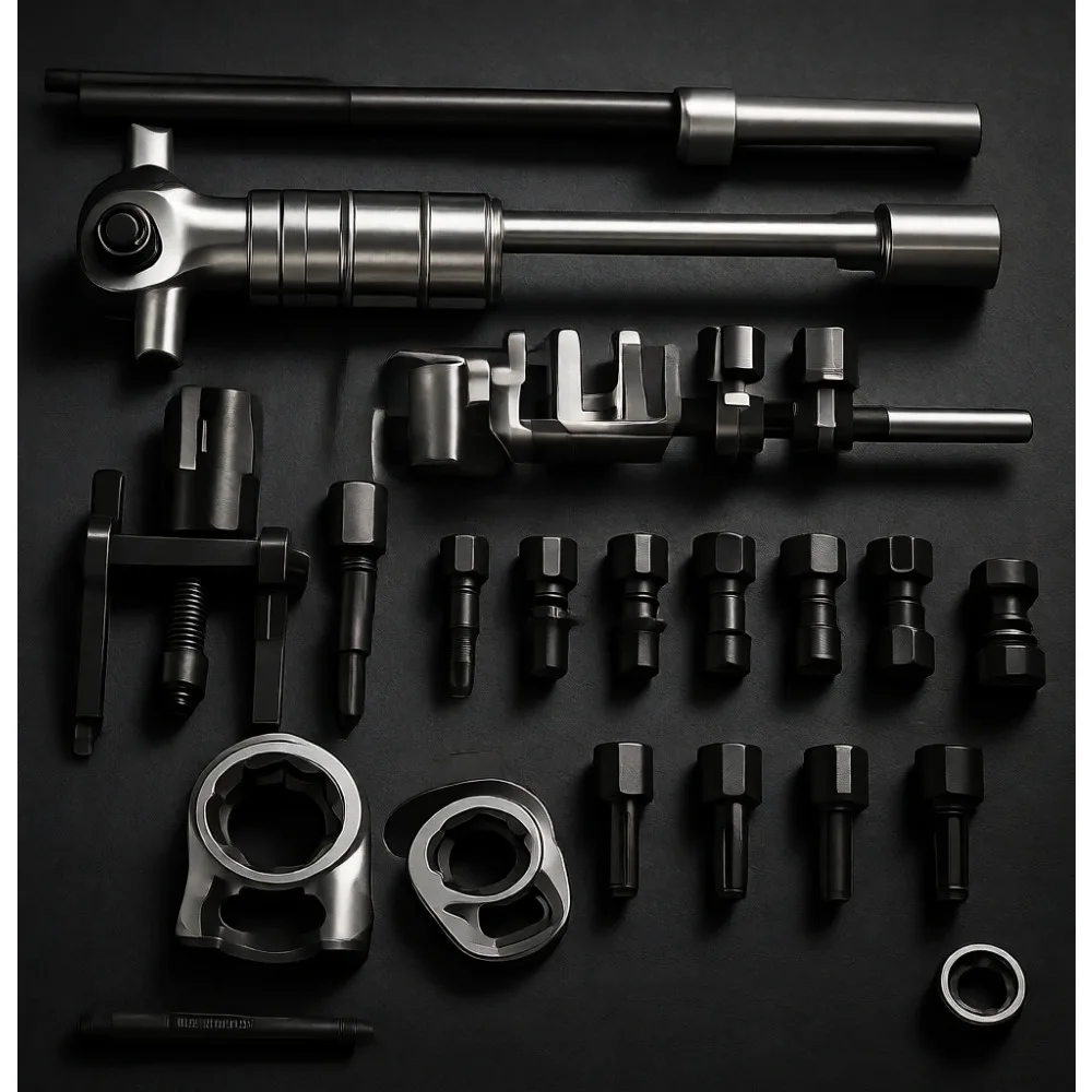 

Twelve Piece Blind Motorcycle Bearing Removal Kit Slide Hammer for 8 to 32 Millimeter Diameters