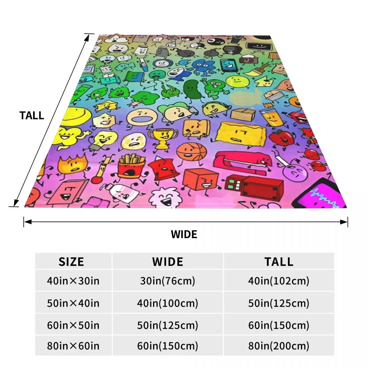 BFDI Inanimate Insanity All Characters Super Warm Blanket Decorative Plush Throw Blanket Graphic Couch Chair Flannel Bedspread