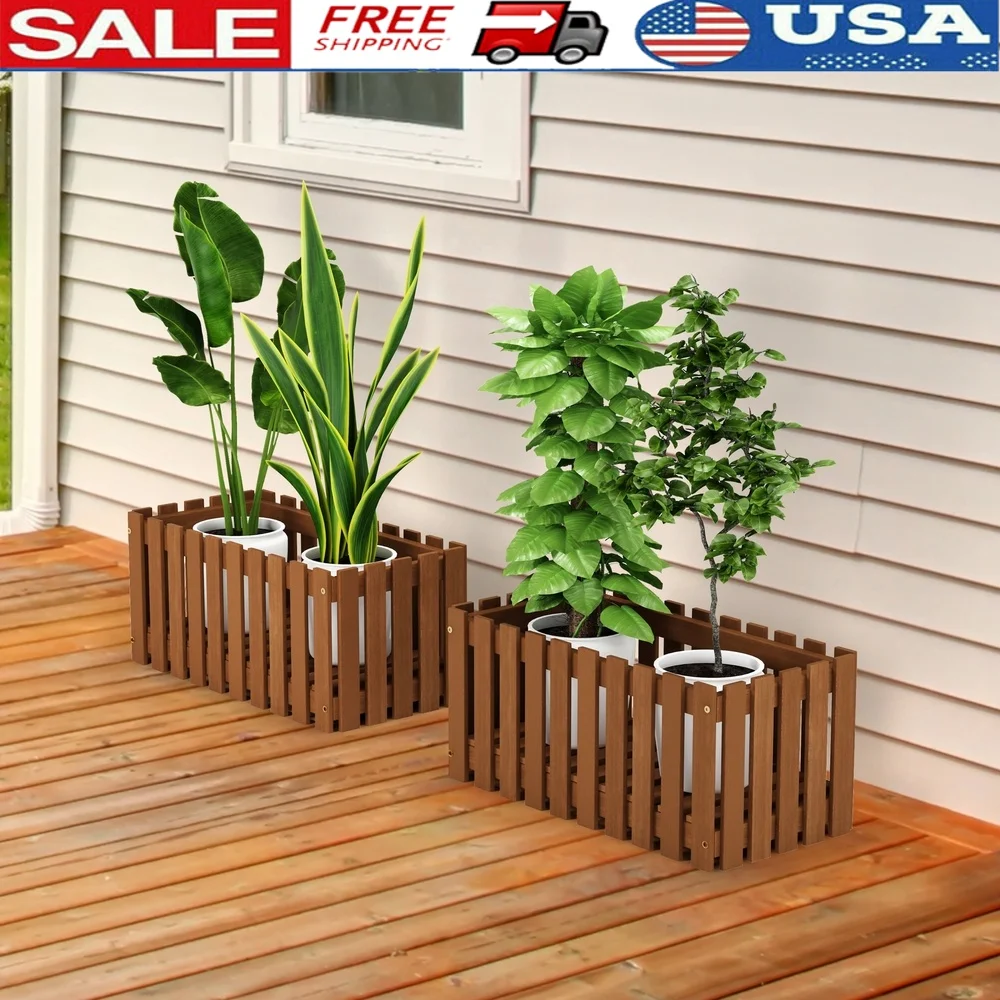 

Outdoor Teak Oil Treated Meranti Wood Slat Style Flower Planter Box Garden Patio Balcony Durable Weather Resistant 80 lbs