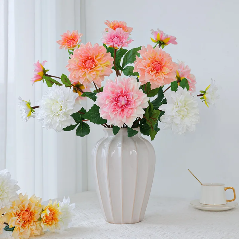 

4Pcs Artificial Moisturizing 2-head Dahlia Real Touch Flowers Wedding Decor Road Guide Flower Arrangement Home Decoration Dahlia