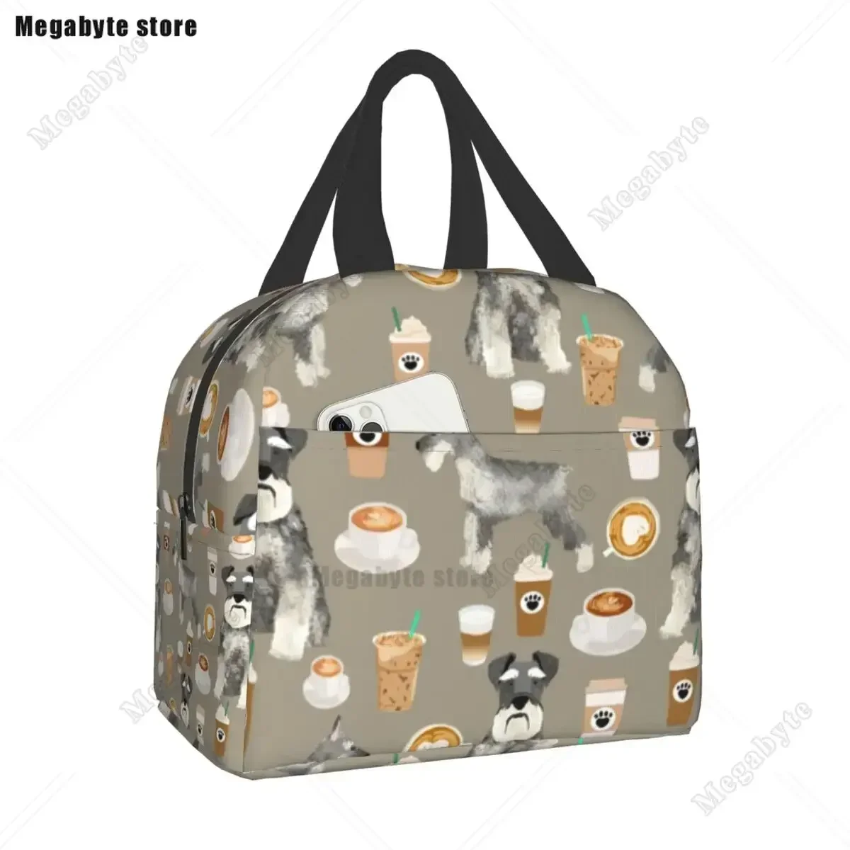 Schnauzer Coffee Dog Breed Pet Art Pure Breed Cafes Insulated Lunch Bag for Women Leakproof Cooler Thermal Bento Box