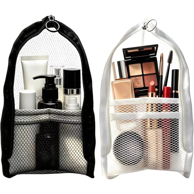 EVA Mesh Travel Toiletry Bag Stand‑up Cosmetic Organizer Bag Portable Transparent Mesh Makeup Zipper Bag for Women Daily Use