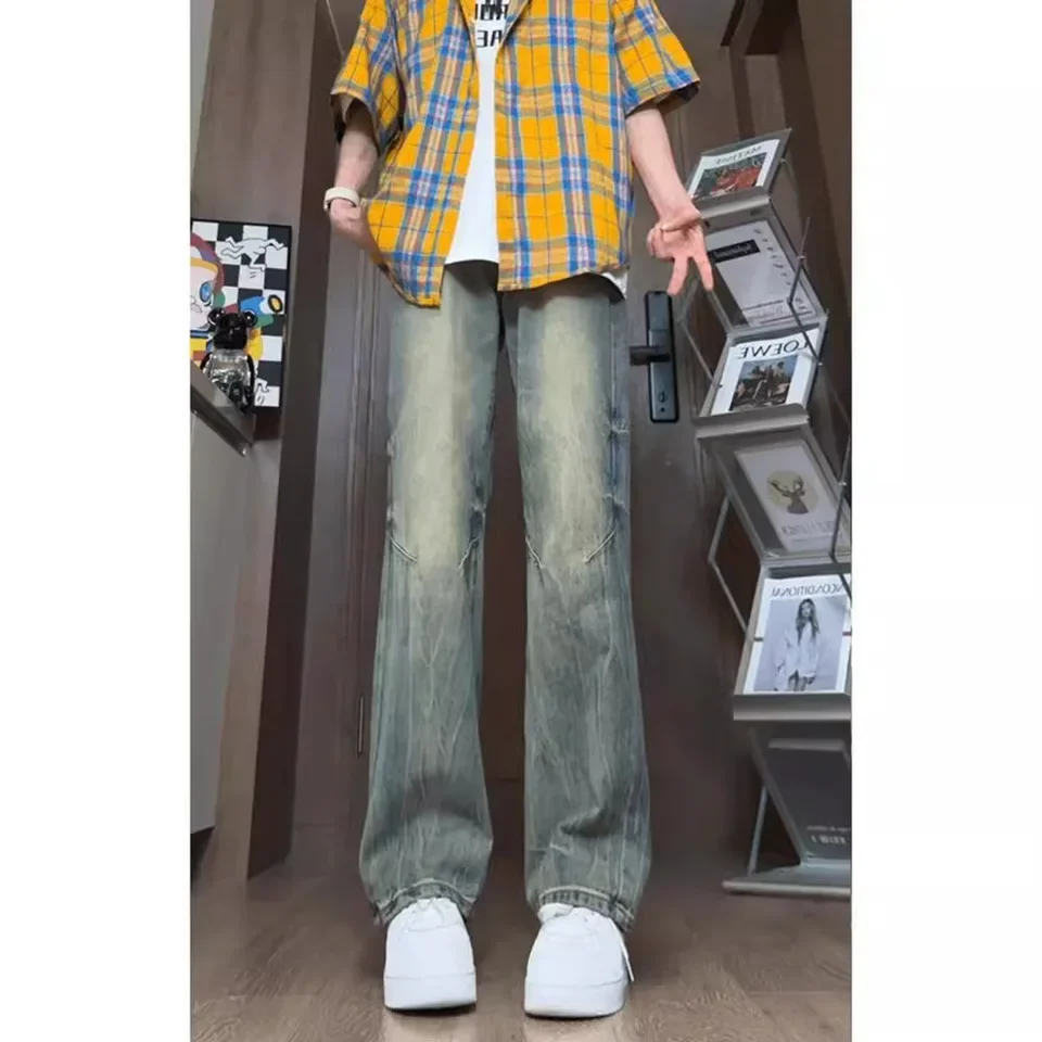 Retro Blue Jeans Men's Summer Thin American High Street Straight Pants Trendy Pants
