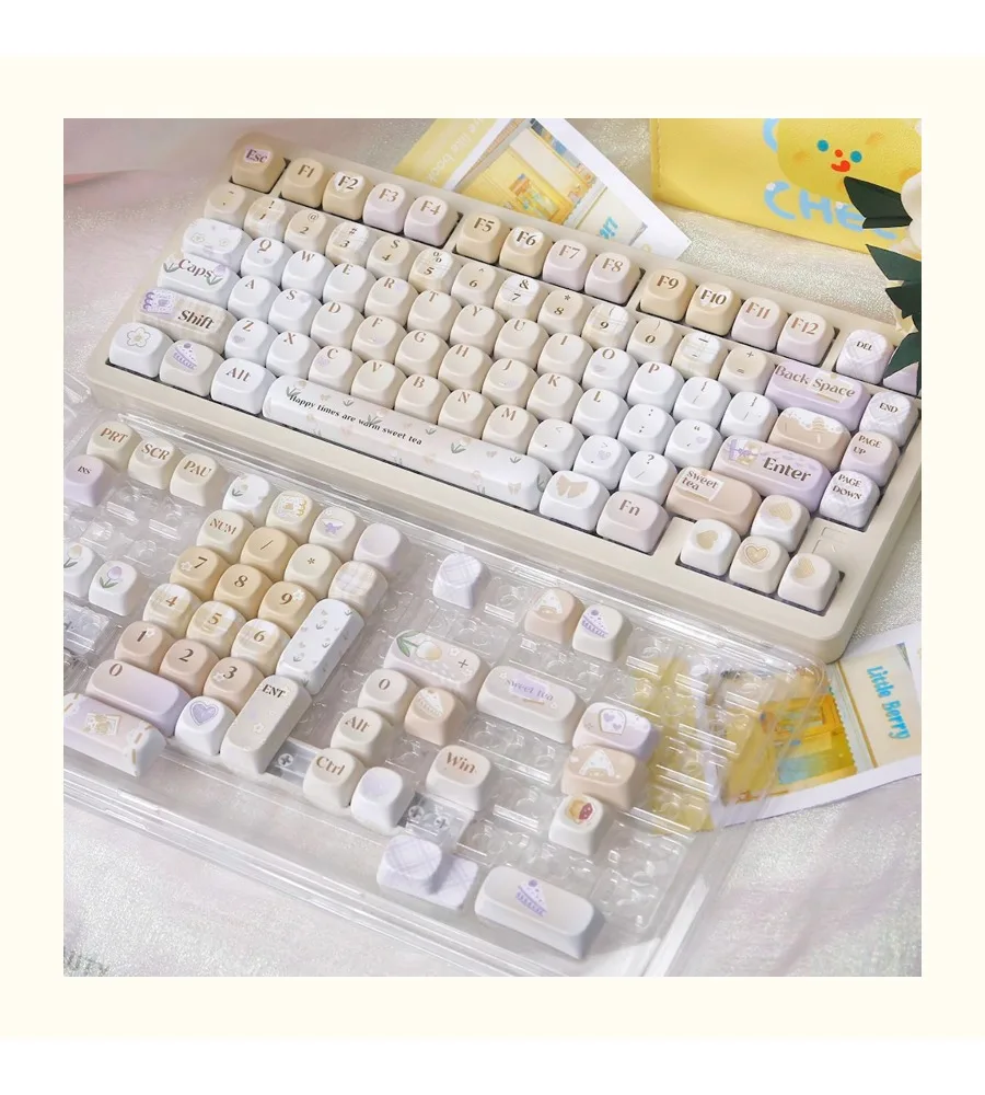 MOA Highly Warm Tea Xiyu Keycap PBT Round and Cute Milk Yellow with Split Spaces Mechanical Keyboard Adaptation