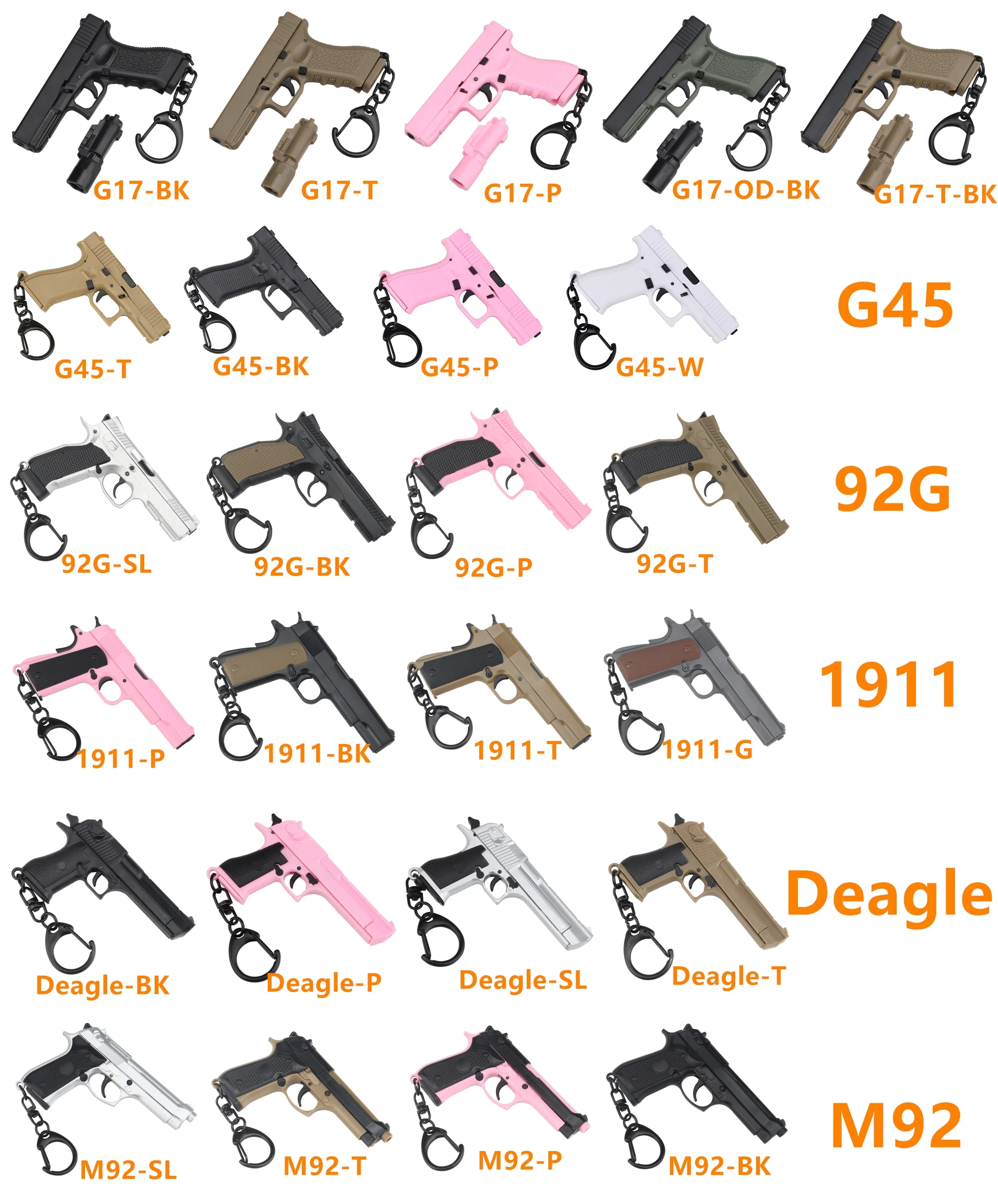 Outdoor Keychain Mini G17 / 1911 / M92 1:4  Model Multi-color