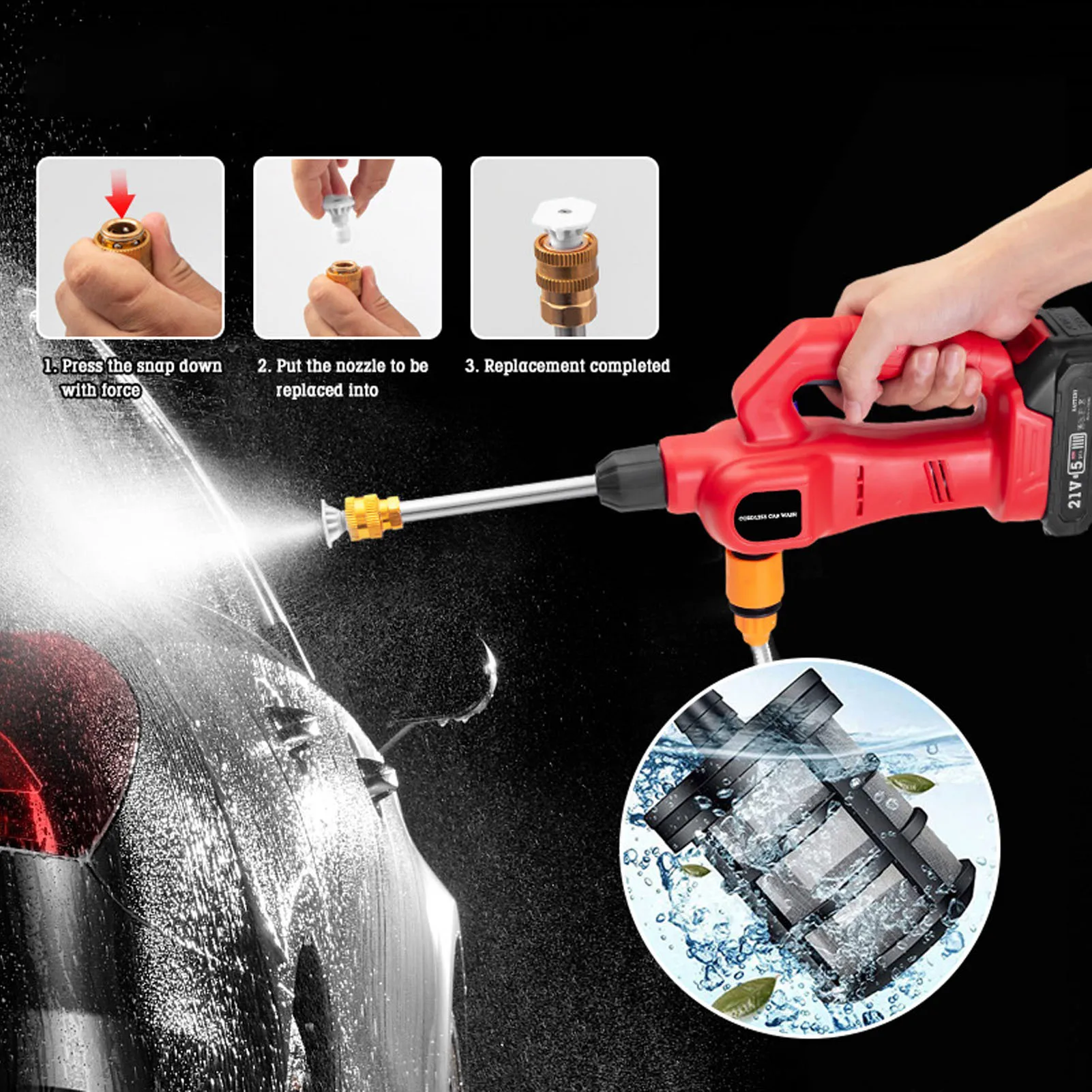 

350PSI Cordless Pressure Washer 60W Portable 9m Range & 5 Nozzles for Car Motorcycle Bike Patio Cleaning