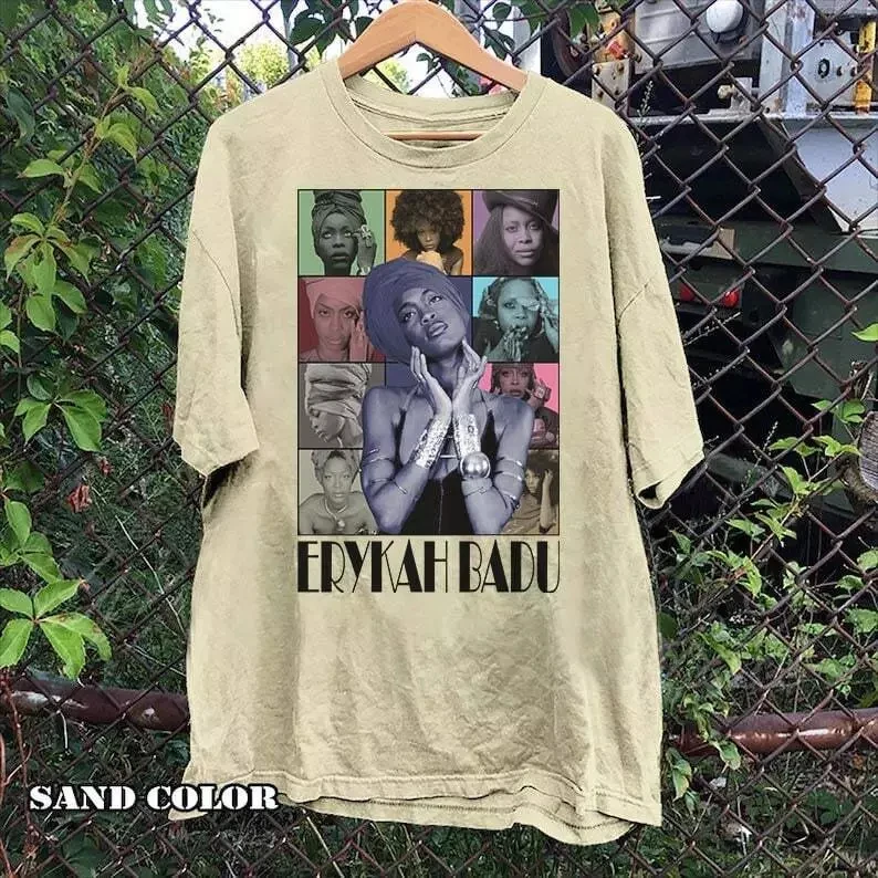 

Erykah Badu Graphic Tour 2023 Shirt American Singer T-shirt Men Fashion Street Hip-hop Rock Short-sleeved Women Cotton Top