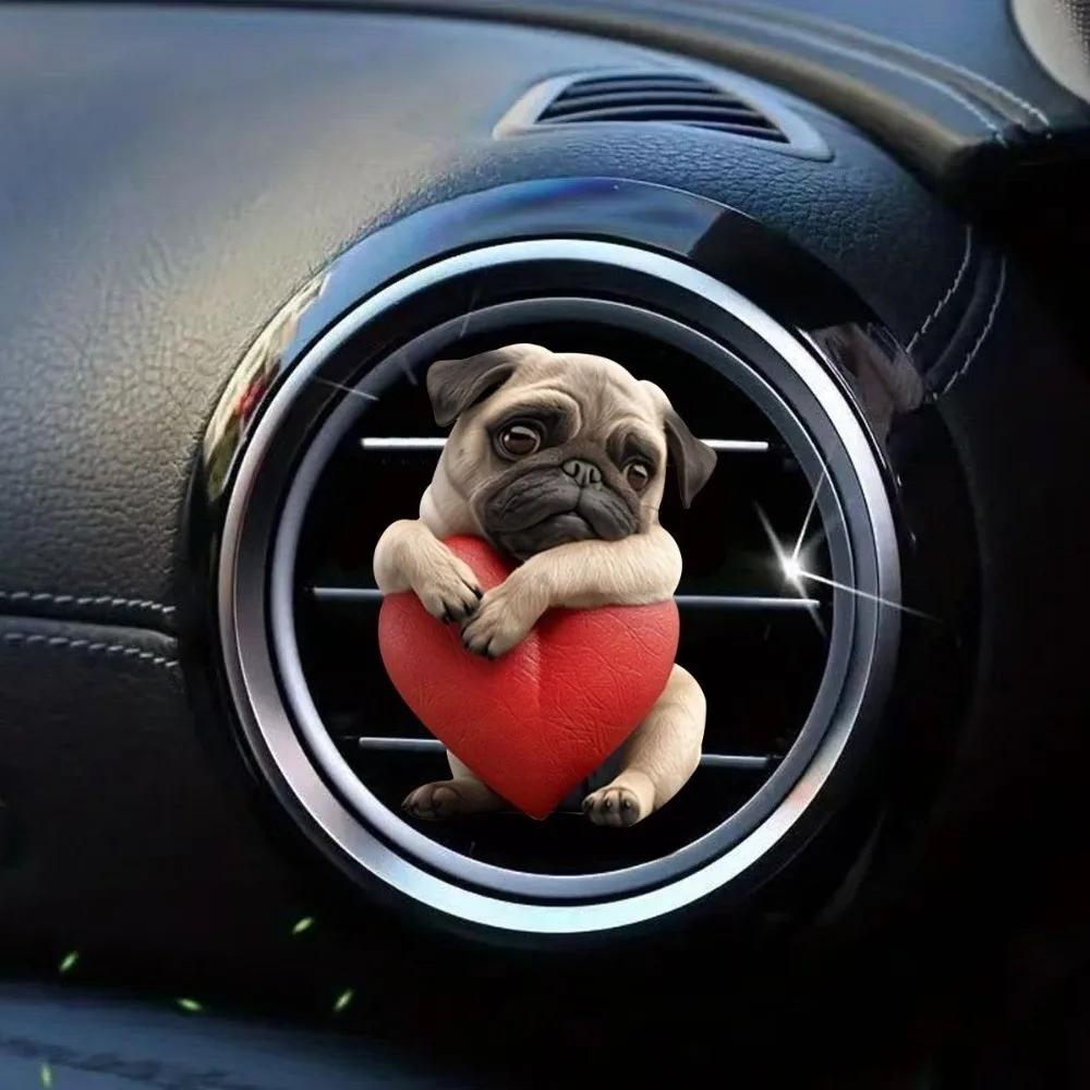 Durable Cute Pug Car Air Freshener Fresh Scent Fun Style Car Vent Clip Long-Lasting 2D Aromatherapy Diffuser Auto Decoration