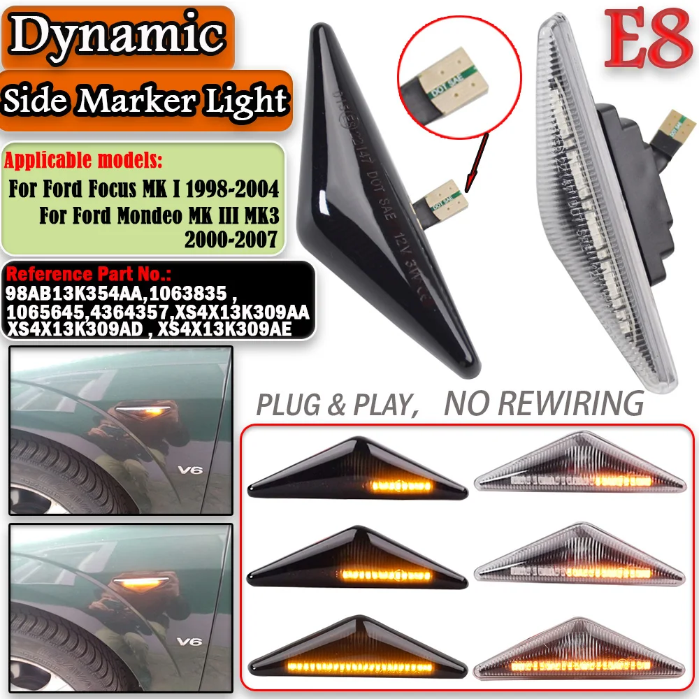 

1 пара светодиодных динамических боковых габаритных указателей поворота для Ford MONDEO 2000-2007 MK3 FOCUS MK1 1998-2004, последовательный мигающий свет