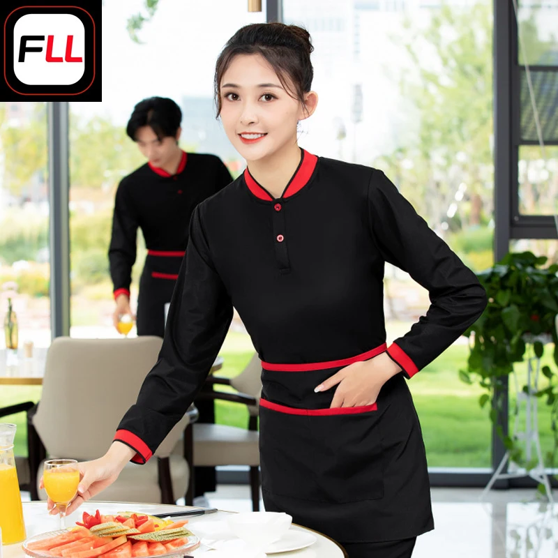 

Униформа для официантов отелей и ресторанов, униформа для персонала кафе с молочным чаем и кондитерских, новые модели с длинными рукавами для мужчин и женщин на весну.