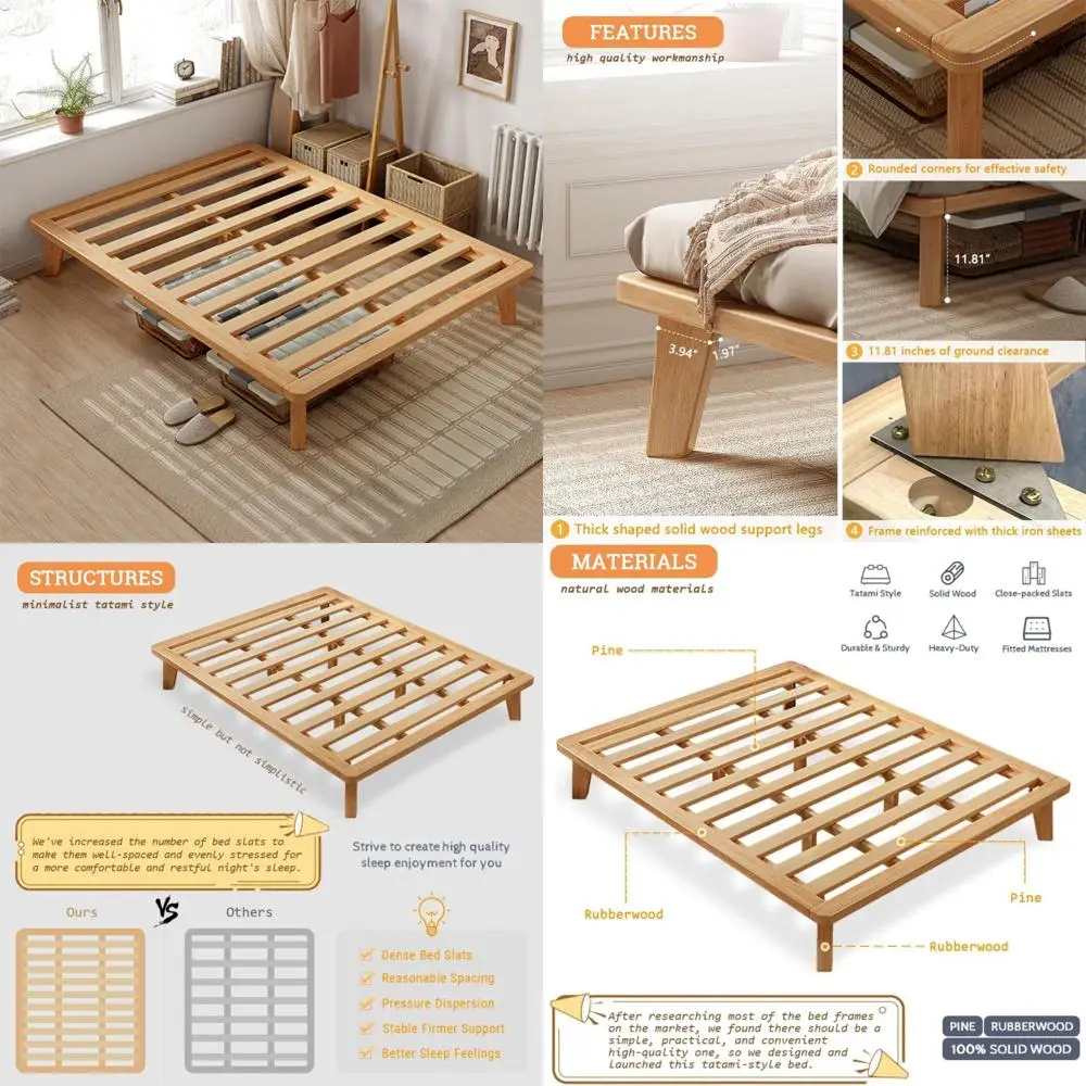 

Twin Size Rubberwood Platform Bed Base with 14 Inch Solid Wood Mattress Support and Slats