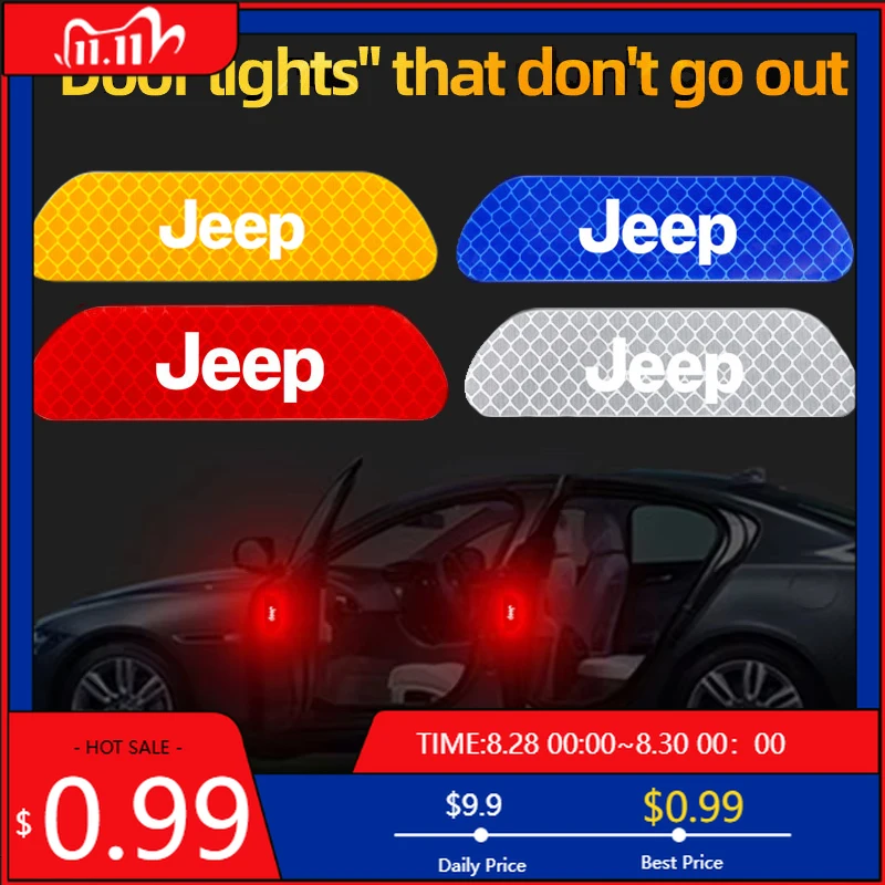 

Cup Holders 4PCS Reflective Car Door Sticker Safety Warning Reflector Mark For Jeep Grand Cherokee Wrangler JK Gladiator Compass