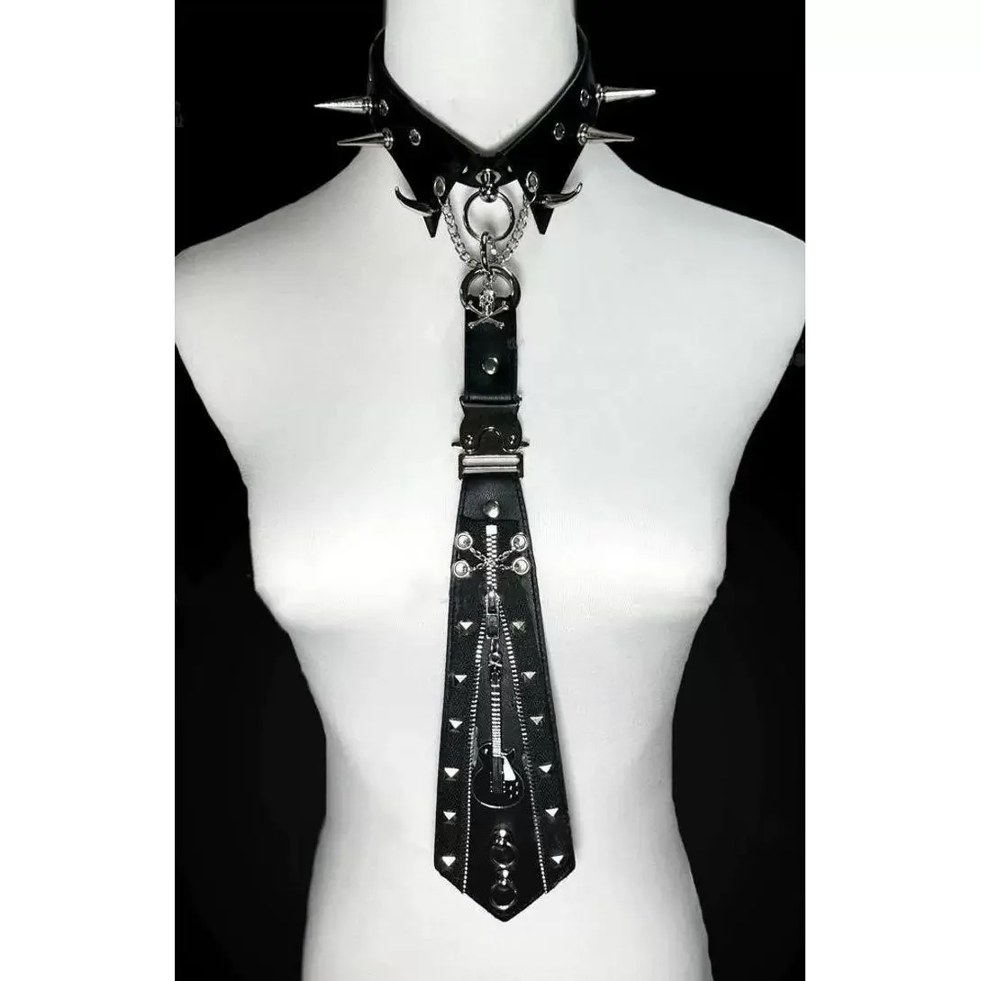 Black Punk Rock PU Leather Tie for Women