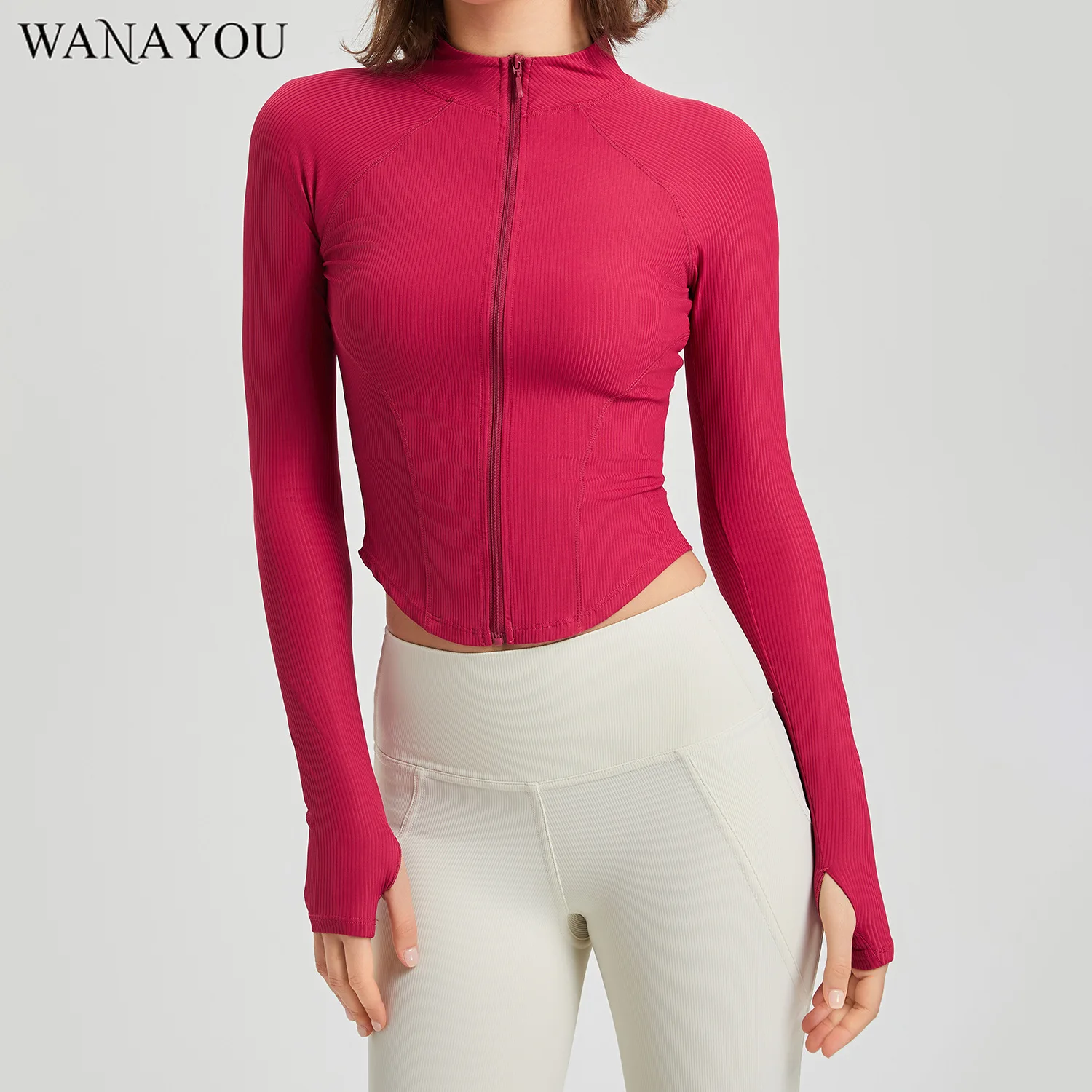 

WANAYOU Long-sleeved Yoga Shirts, Slim Fit Women Sport Jackets, Breathable Gym Fitness Top, Workout Running Shirts Quick Drying