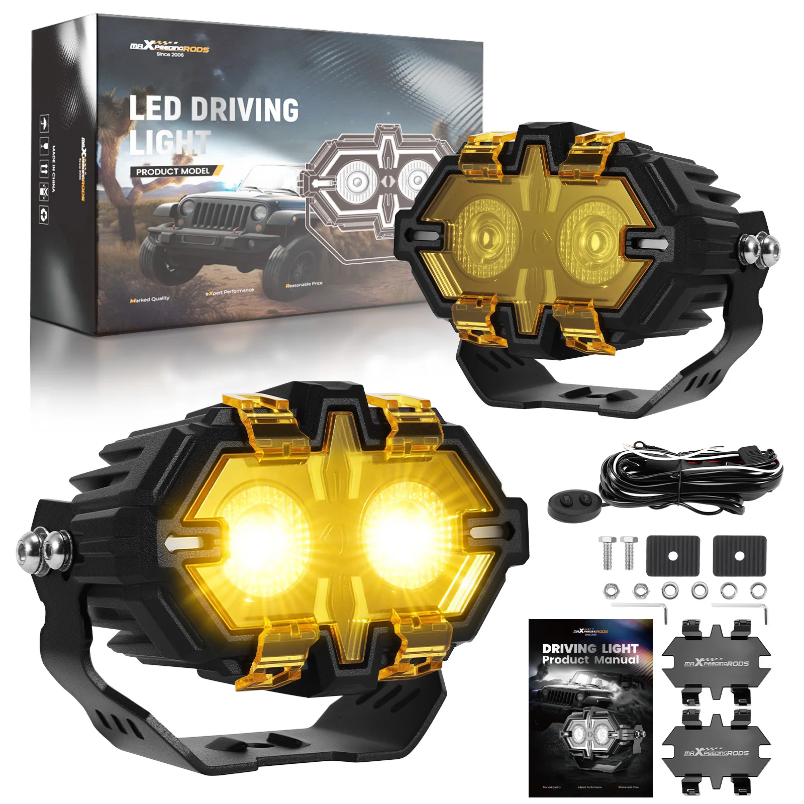

MaXpeedingrods Factory Brand New Off-Road LED Fog Driving Lights Headlights for Truck SUVs 4X4S Excavator 108W/Pair 10800LM