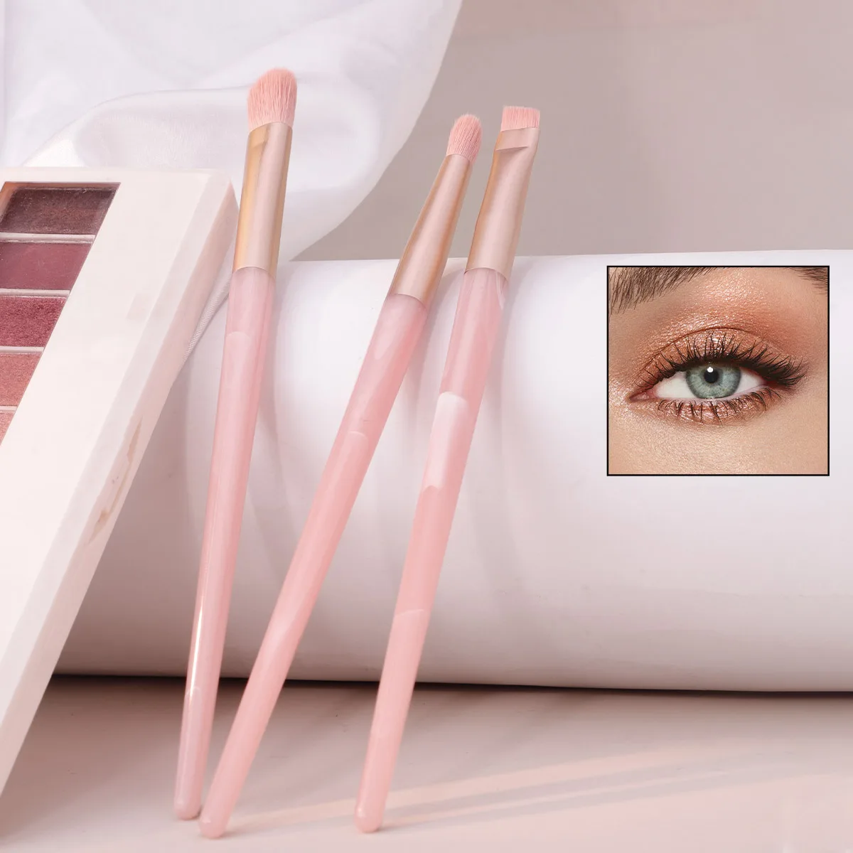 3Pcs Pink Eye Makeup Brushes Set Eyeshadow Blending Brush Marble Handle Professional Eye Cosmetic Make‑up Tools