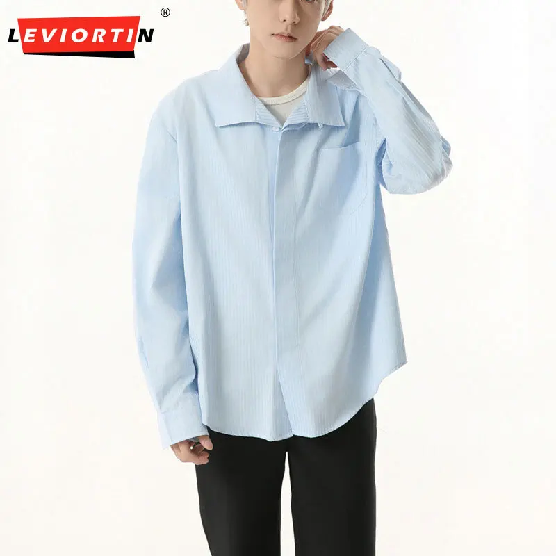 

Мужская весенняя новая коллекция 2025: молодежная, модная, свободная, ленивый стиль, повседневная, универсальная, модная, полосатая рубашка, модная