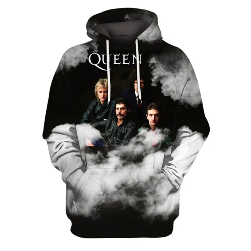 Spring and Fall New Rock Band Queen Men's Hoodie Freddie Mercury 3D Printed Unisex Sweatshirt Casual Streetwear Loose Tops