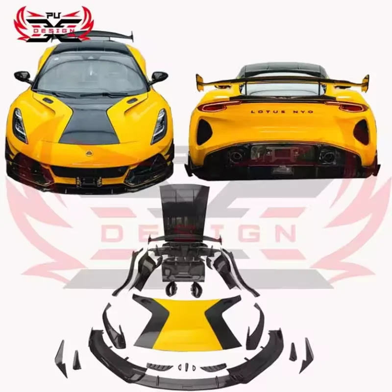 High Quality Dry Carbon Fiber M Style Front Bumper Front Lip Wing spoiler Hood Rear diffuser Canards For Lotus Emira Body Kit