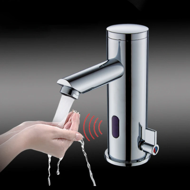 

Kitchen Touchless Faucets Hot ＆ Cold Water Sink Mixer Tap Chrome Red Outer Basin Auto Faucet Smart Bathroom Sensor Faucet Vanity