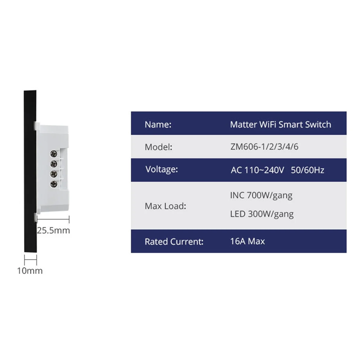 Matter WiFi Smart Switch Wall Light Switch زر عصابات التحكم الذكي للأشياء الذكية Homekit APP 4 Gangs