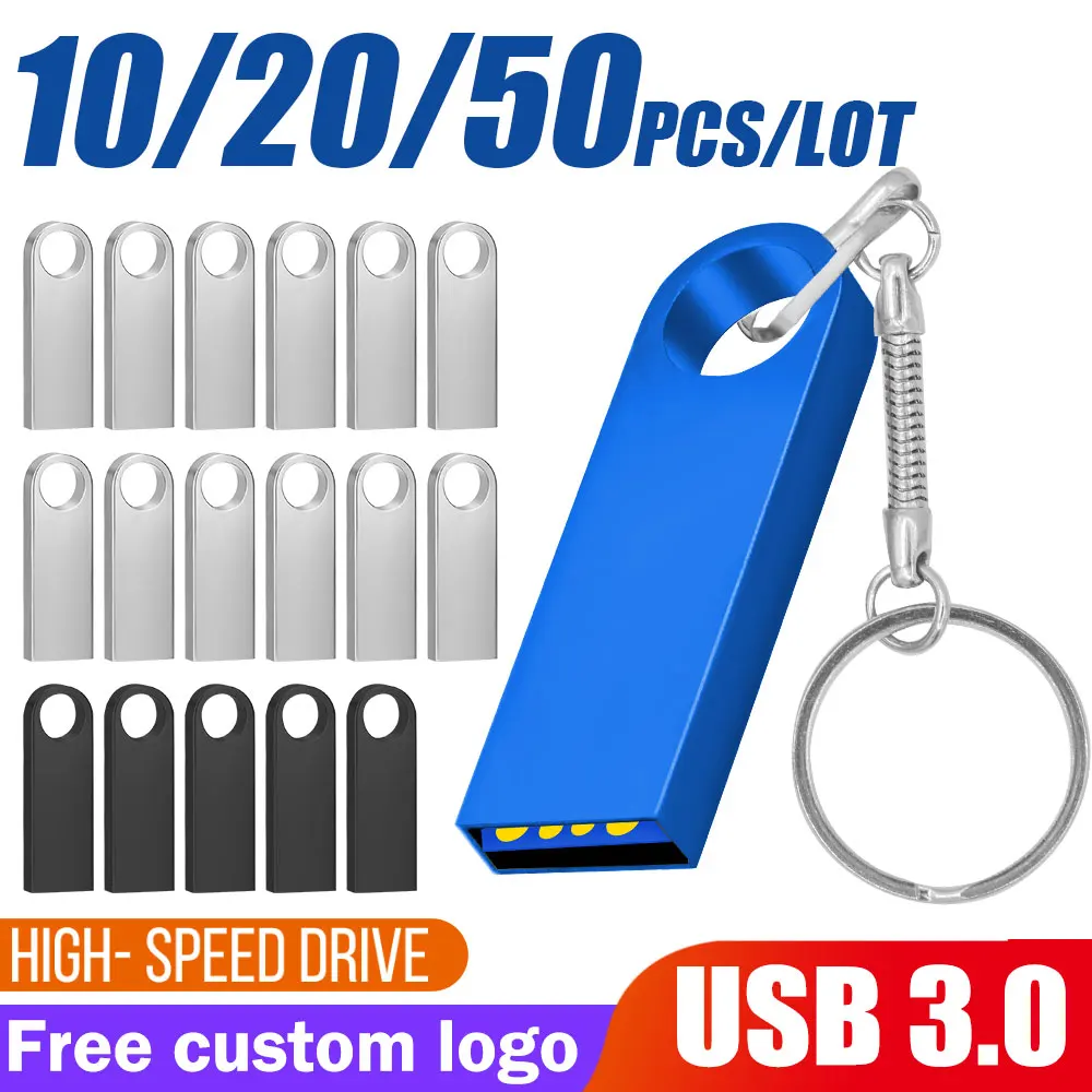 10/20/50 Buah/Lot Gratis Logo Flashdisk USB Kreatif Bentuk Kunci Emas USB 3.0 Flash Drive USB 4GB 8GB 16GB 32GB 64GB Memory Stick