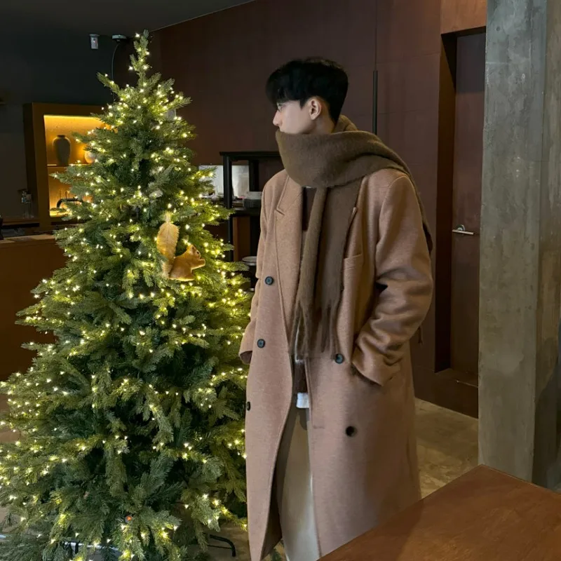 

Men's Mid-Length Woolen Coat Double-Breasted Ele Brit Sle Faionable Casual Outerwear Autumn Winter Seasonal Coat