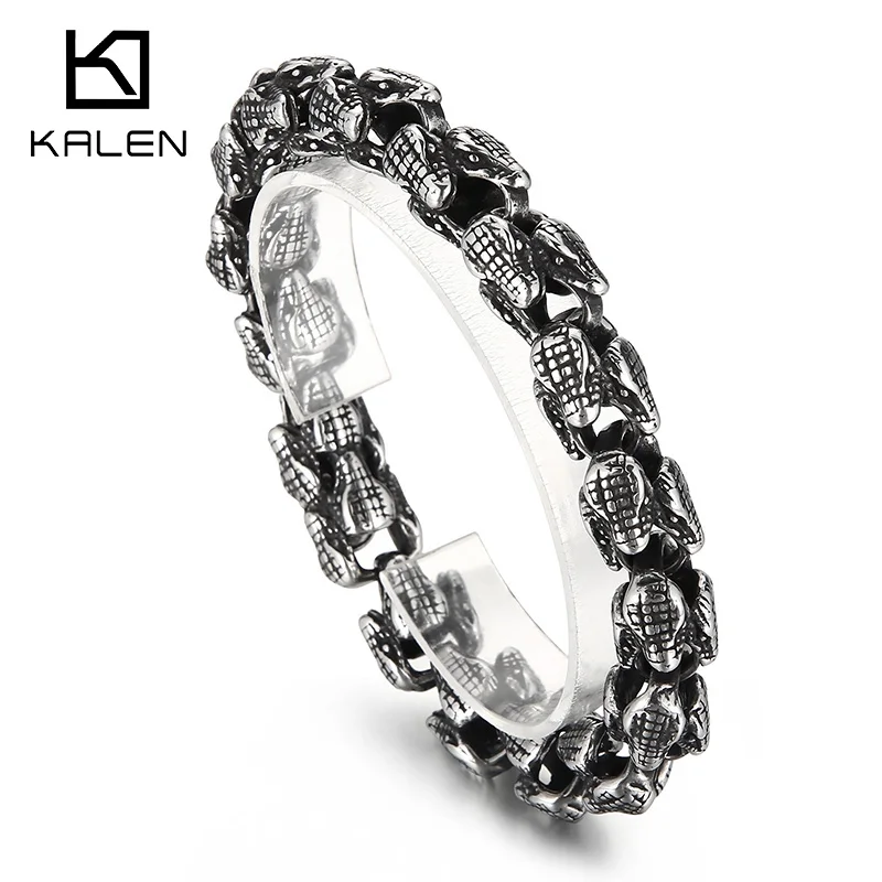 KALEN 12mm Snake Link Chain Bracelet Men Stainless Steel 316L Matte Punk Jewelry 2022