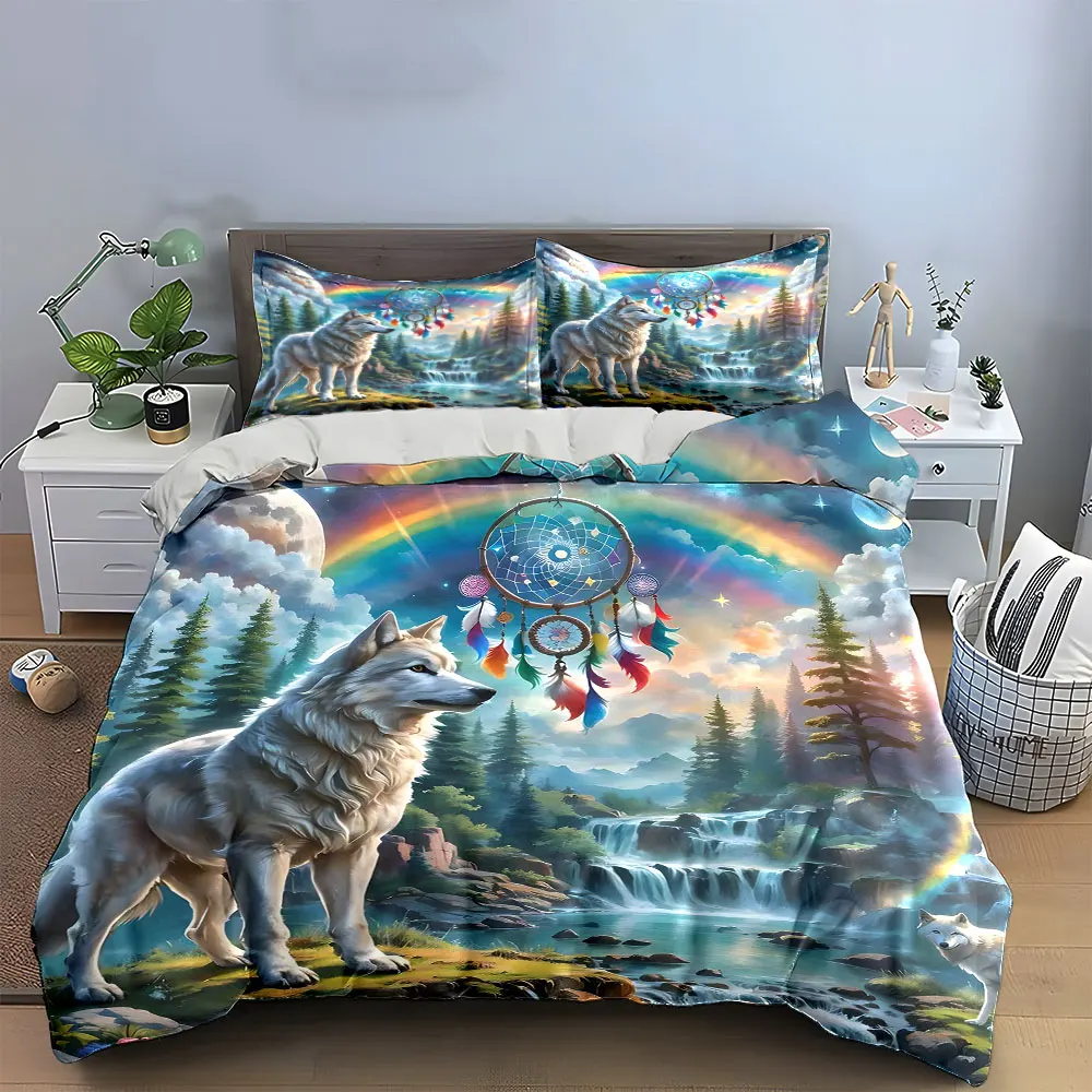 Dreamcatcher Wolf Forest Decor Multiple sizes kid's and adults' bedroom Exquisite 3PC bedding set, gift