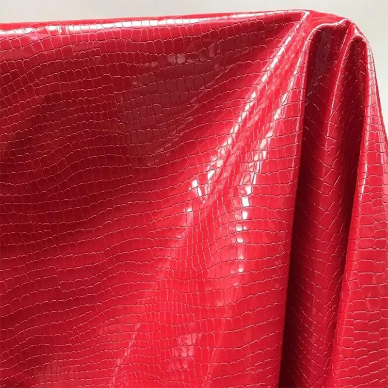 Good Bright Mirror Red Faux Crocodile Pattern Leather Fabric Soft Artificial Leather Fashion Design Fabric Sewn Material DIY Bag