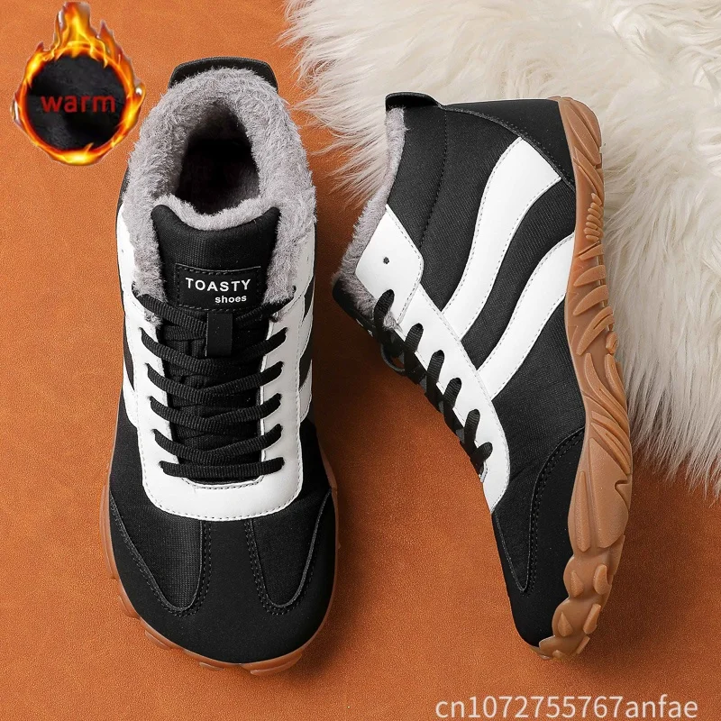 Men Barefoot Wide Toe Snow Boots Synthetic Leather Upper Thermal Plush Winter Snow Boots Sneakers Shoes Footwear For Man Woman