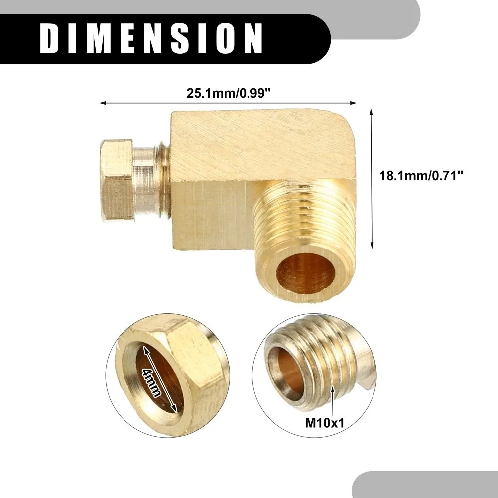 2pcs 90 Degree Elbow Brass Elbow Fitting Fit 4mm 6mm Tube Brass Gold Tone Compression Adapter M10x1 Thread Universal Fit