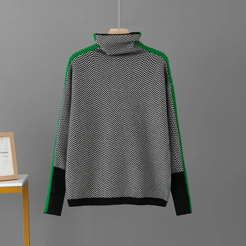 Turtleneck Spliced Stripes Lazy Sweater Women Pullovers Loose and Fashion Pullover Bottom Knitwear Autumn Winter New Sweater