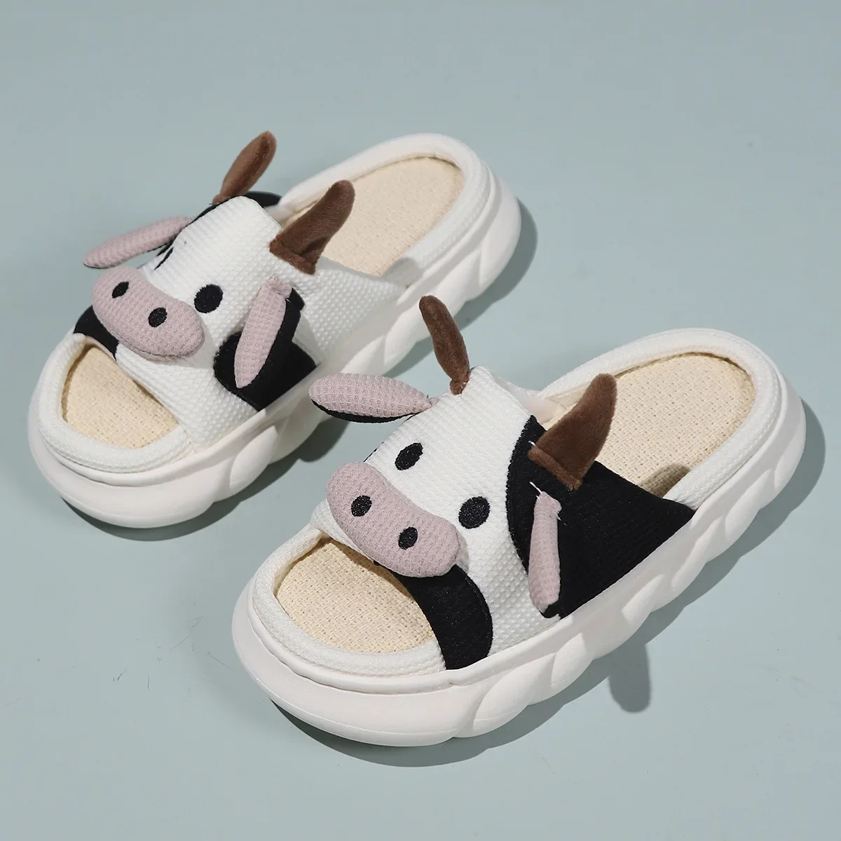 2023 Summer Cute Animals Slippers for Women Girl Fluffy Slippers Woman Cartoon Milk Cow House Shoes Funny Shoes Women Shoes