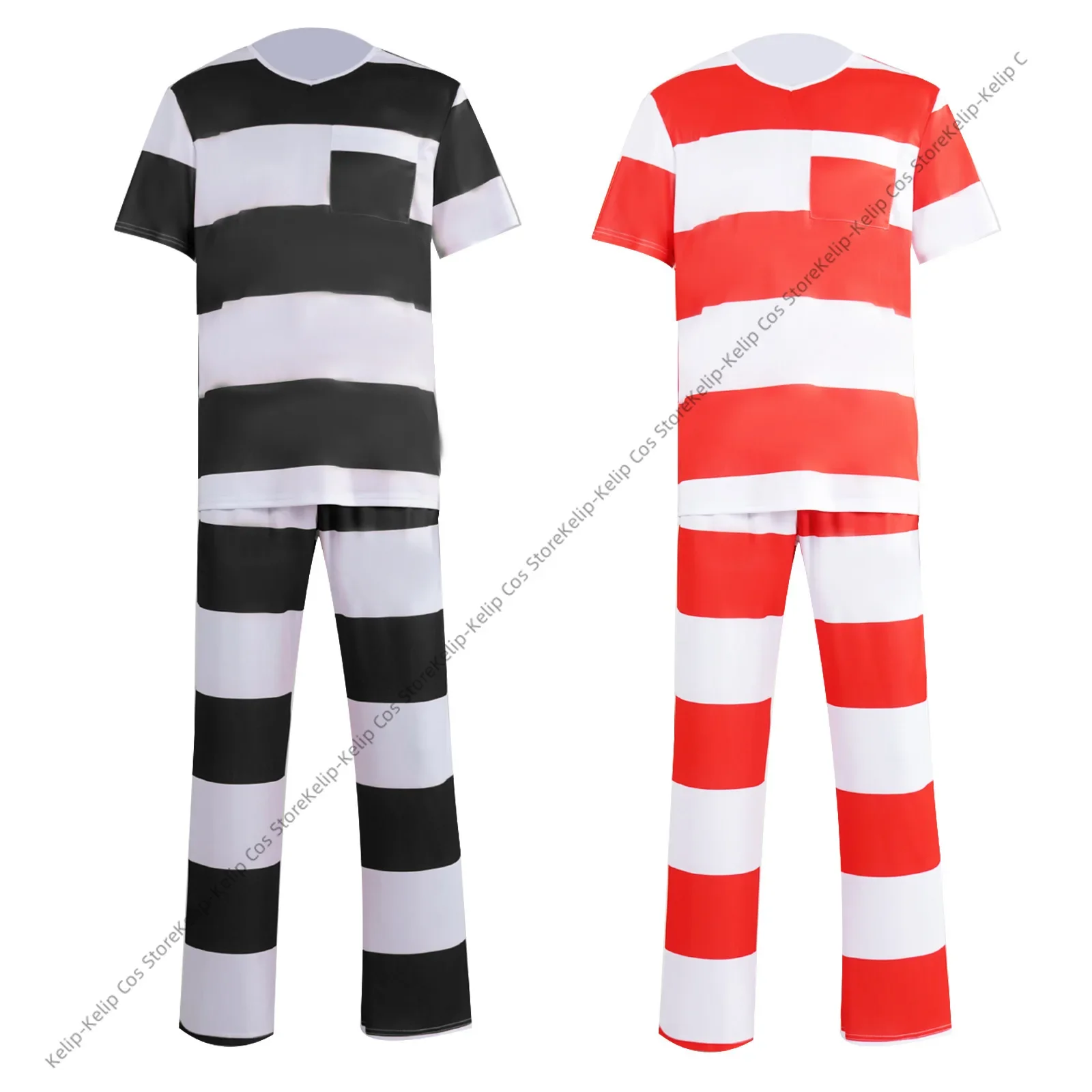 Nuovo costume da prigioniero da uomo uniforme Halloween Guilty Prigioniero imposta camicia a maniche corte a righe top pantaloni Jailbird Convict Outfits