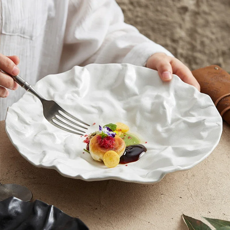 New Ceramic Pleated Western Dining Plate Setting Up Tableware in High-end Hotel Restaurants Household Salad Plate Ceramic Plate
