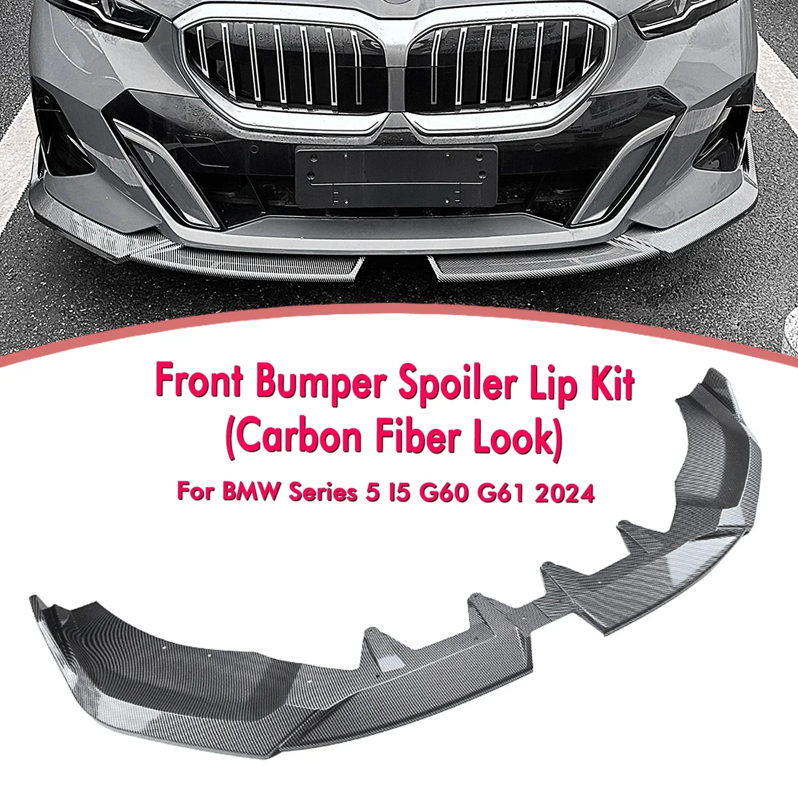 

New！ Front Bumper Spoiler Lip For BMW 5 Series I5 G60 G61 M Sport 2024-up Carbon Fiber Look/Gloss Black Lower Splitter Body Prot