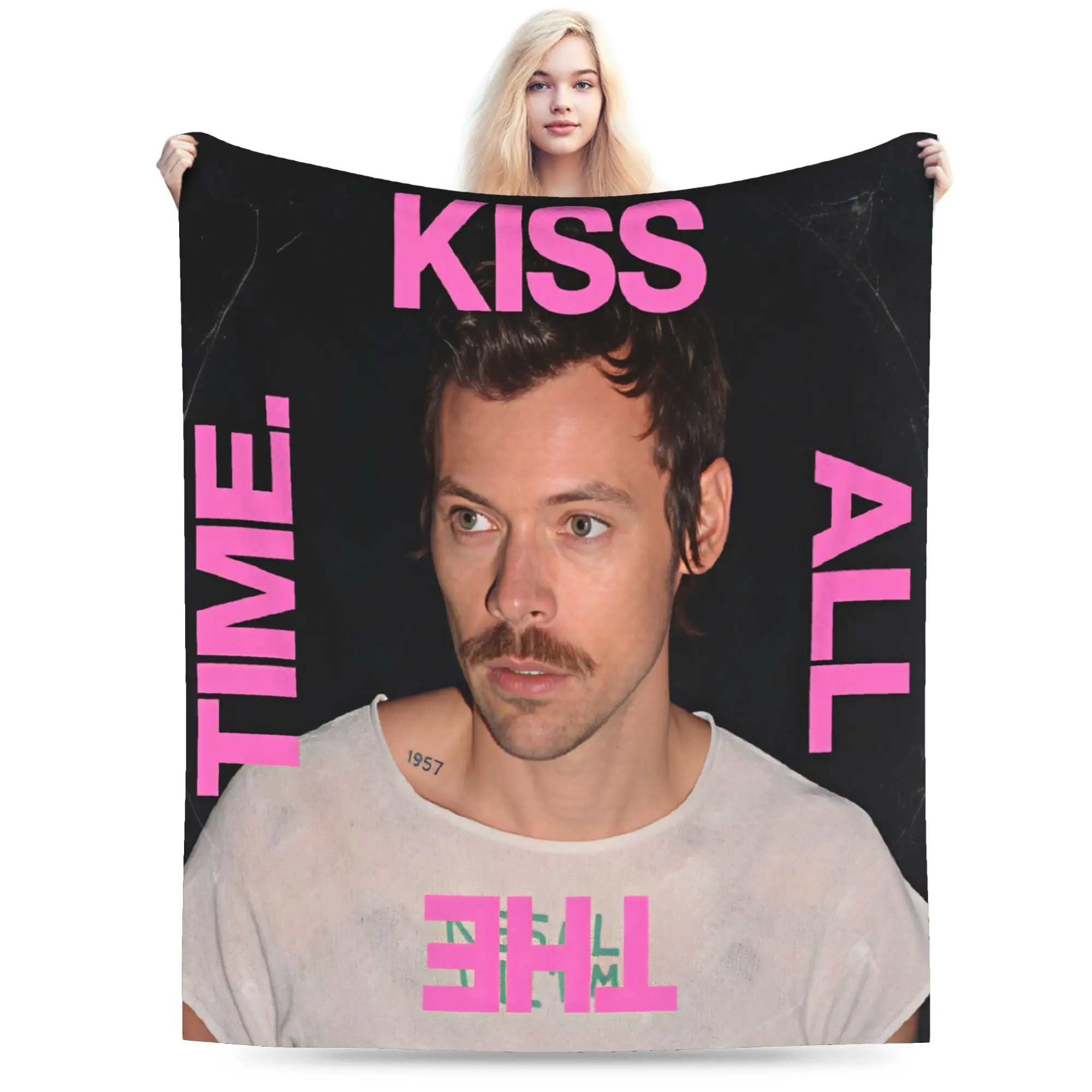 Harrys S-Styles Kiss Al the Time Soft Comfy Blanket  Pattern Picnic Throw Blanket Bedroom Flannel Bedspread Sofa Bed Cover