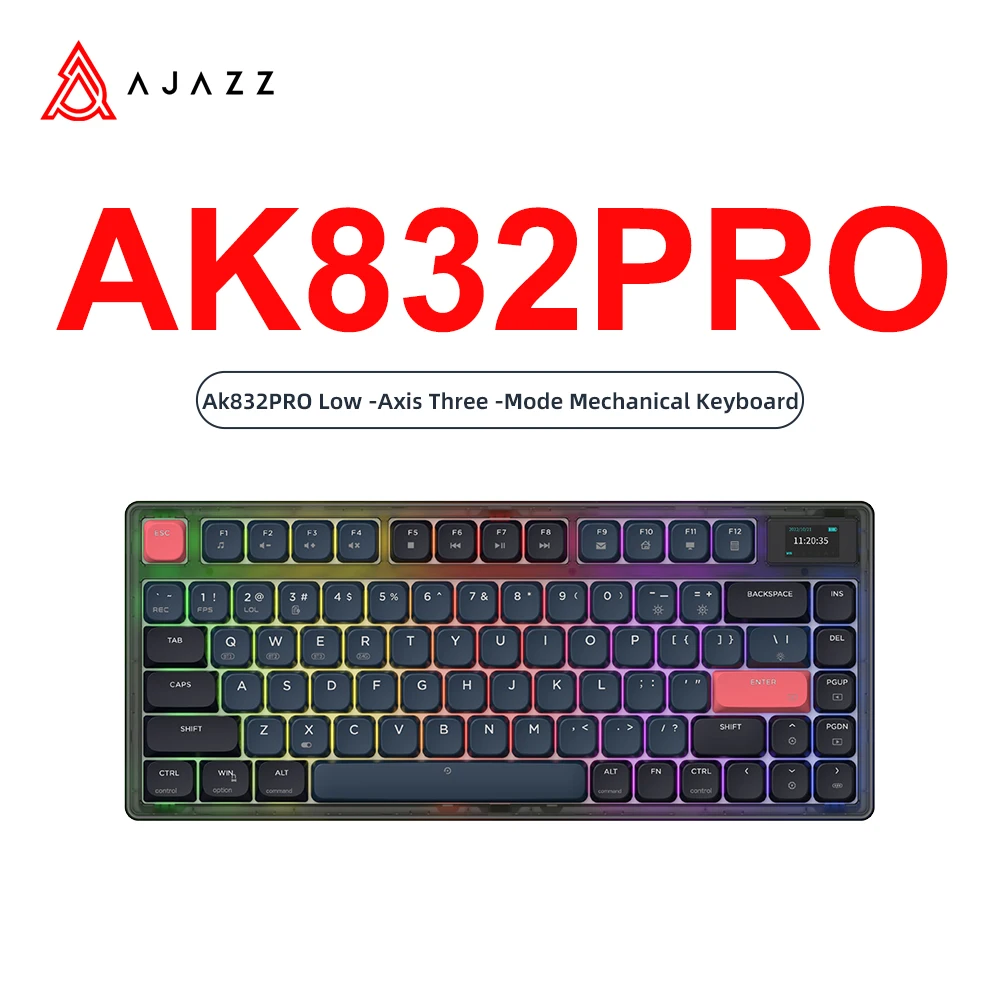 AJAZZ Wired Mechanical Keyboard AK832 PRO 2500mAh Wireless 2.4G Bluetooth Colorful Lighting Gaming and Office For Windows PC