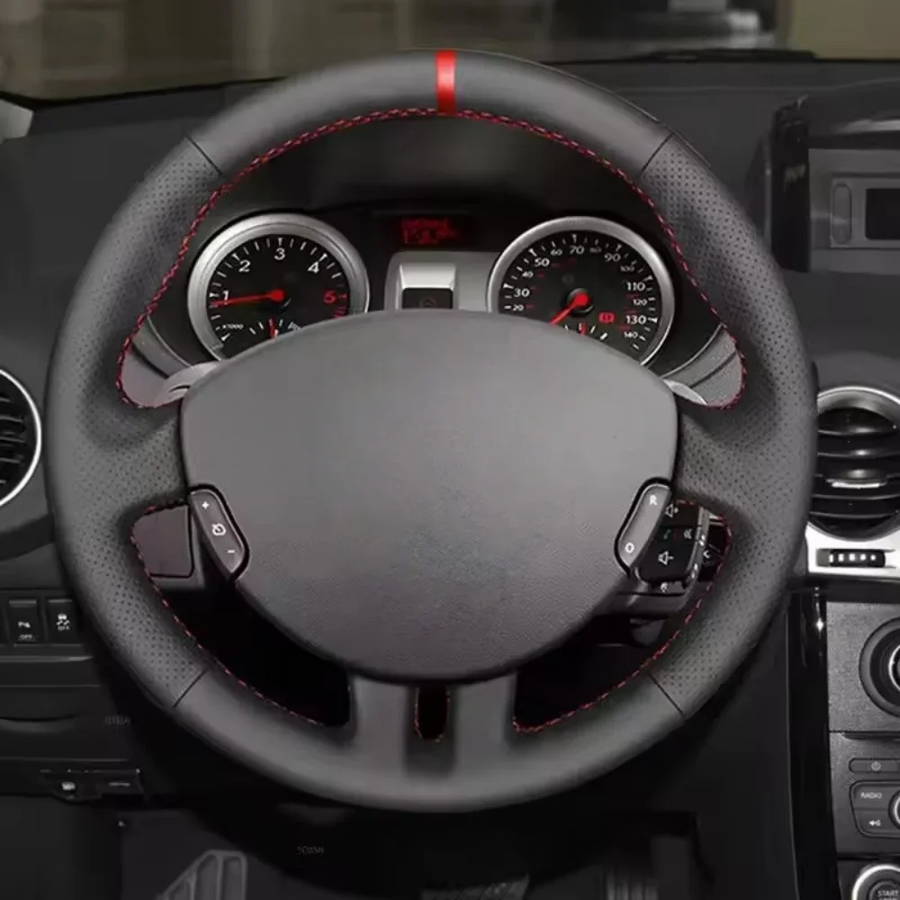For Renault Clio 3 RS 2005-2013 Hand Stitched Black Perforated Wear Resistant Microfiber Leather Car Steering Wheel Cover