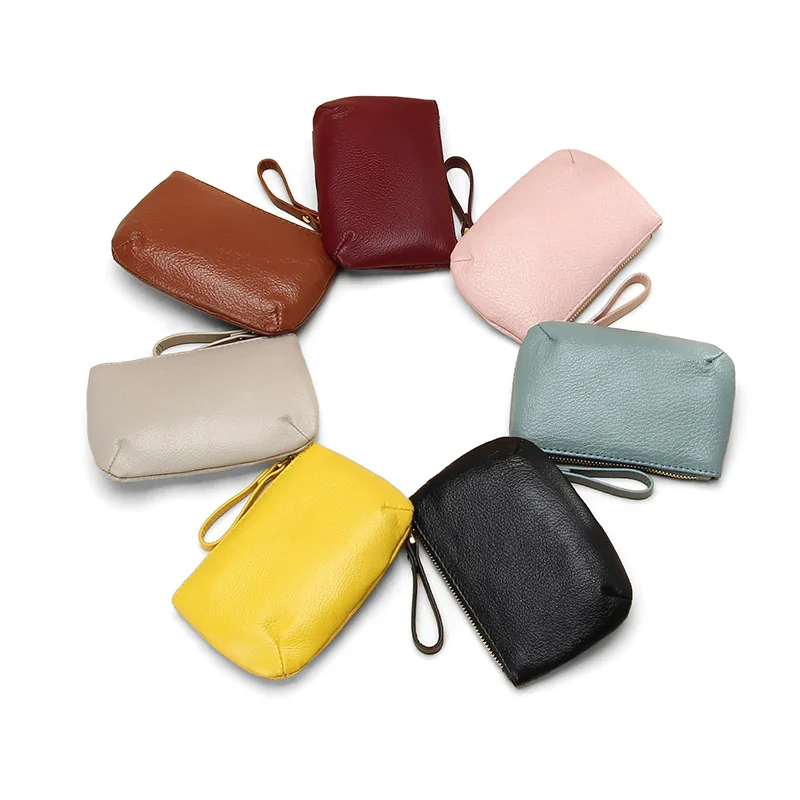 

Soft Top Layer Cowhide Zipper Coin Purse Women's Simple Leather Wallet Small Handbag Storage Bag for Women Spring