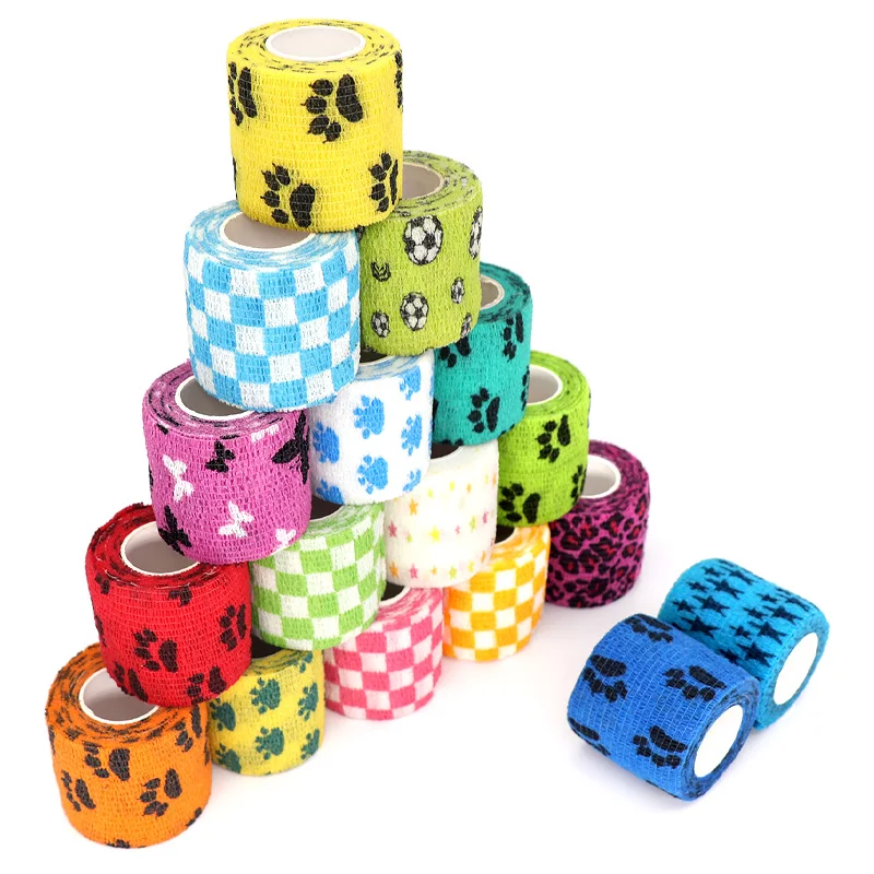 Sports Printed Elastic Adhesive Bandage Athletic Tape Colorful Self Wrap Tape for Tattoo Finger Joint Decoration Pet First Aid