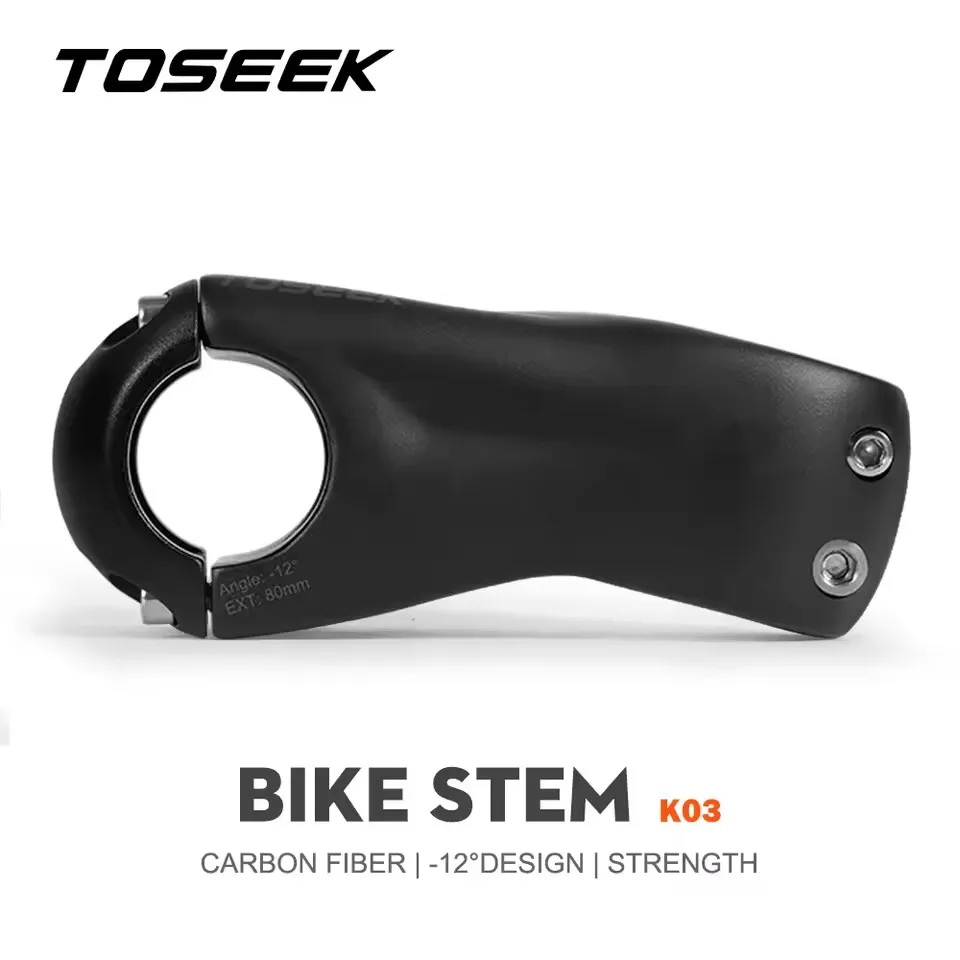 

TOSEEK K03 Matte Black Carbon Fibre Stem MTB/Road Bike Stem 12 Degrees Bicycle Stems 31.8mm Handlebar Stem 100/110/120/130mm