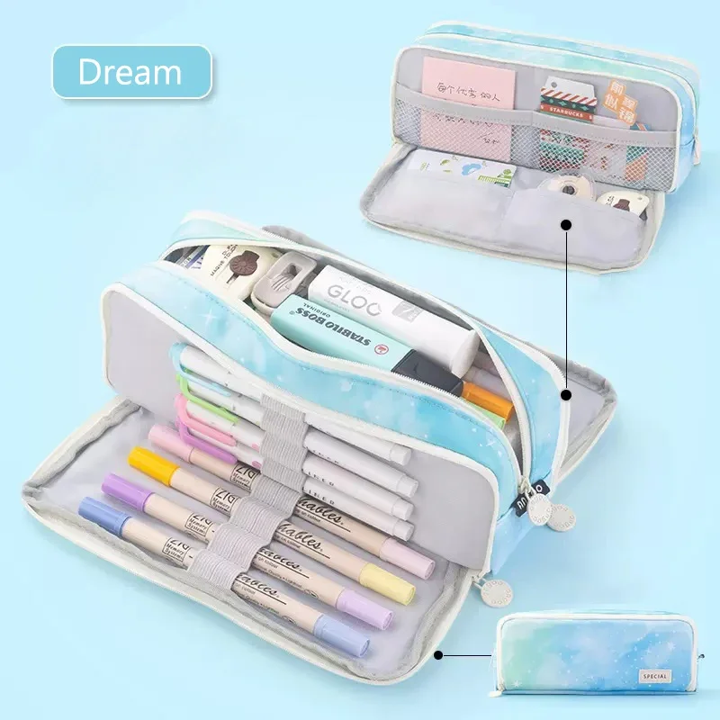 Imagem -05 - Grande Dupla Face Aberta Estudantes Lápis Cases Bolsas Dual Layer Pen Bolsa Organizador de Papelaria Armazenamento Pocket Pouch Travel Bag